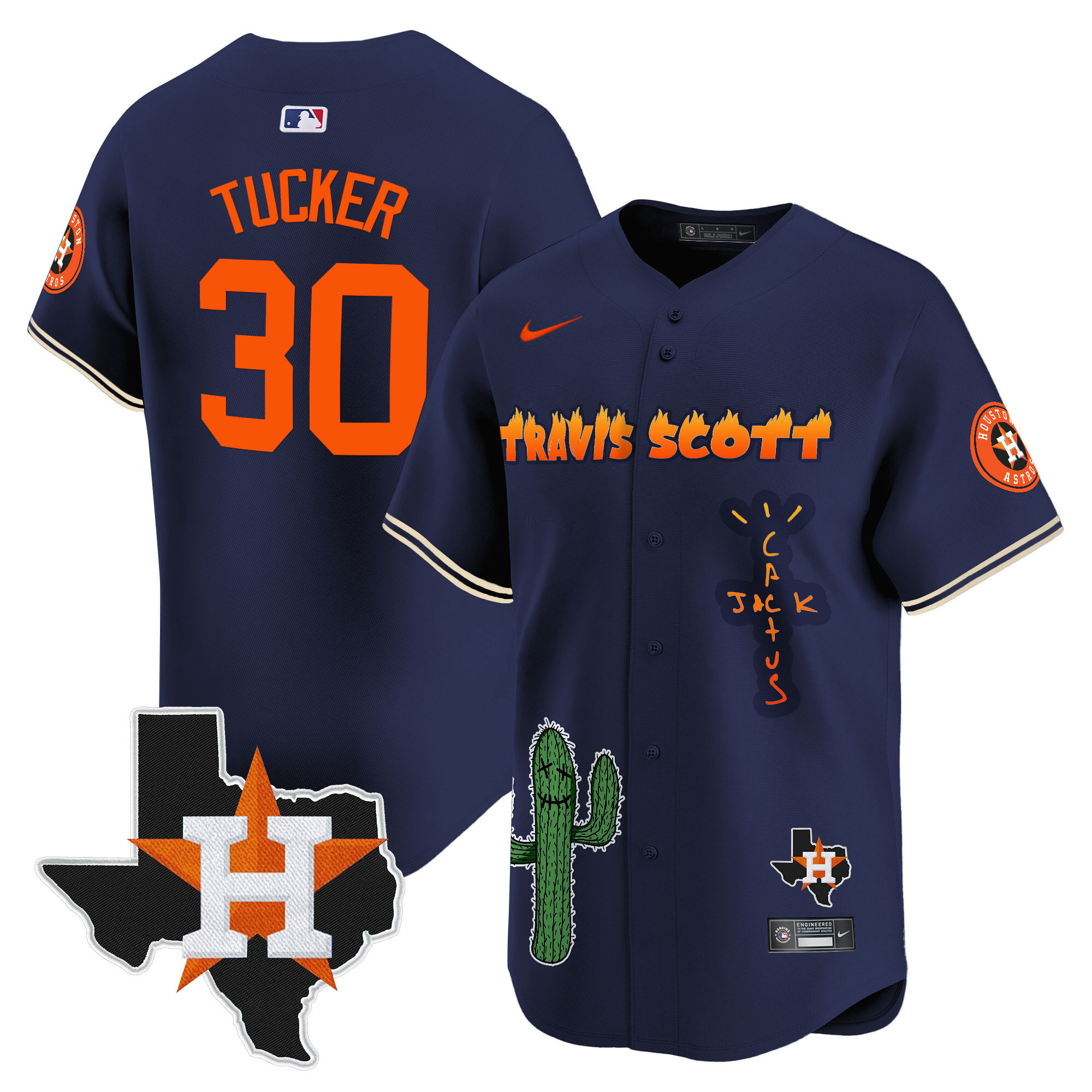 Men's Houston Astros Cactus Jack Patch Vapor Premier Limited Jersey V9 - Stitched