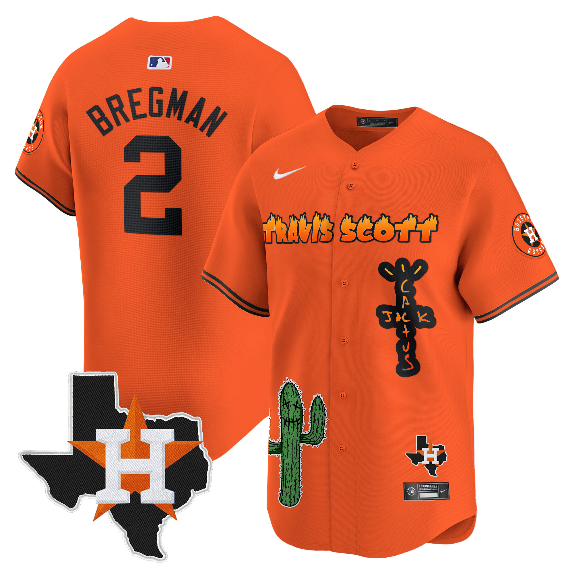 Men's Houston Astros Cactus Jack Patch Vapor Premier Limited Jersey V9 - Stitched