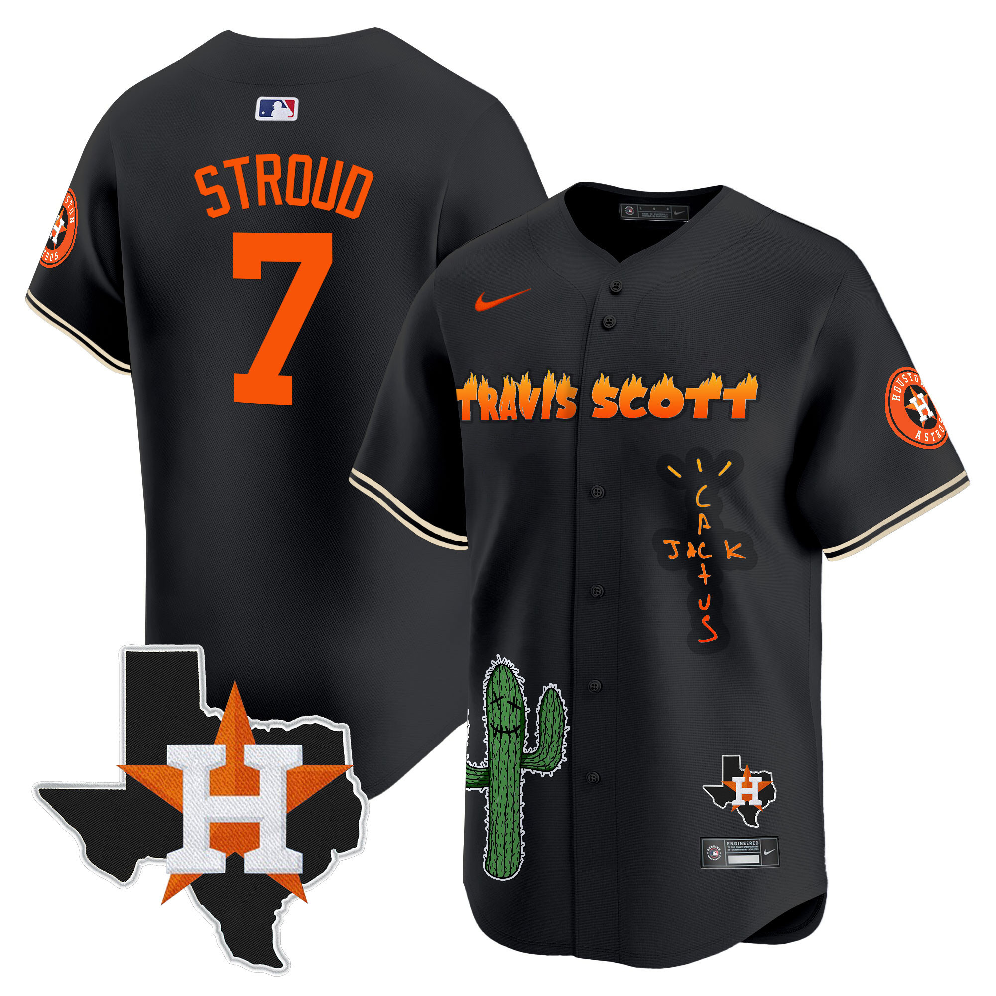 Men's Houston Astros Cactus Jack Patch Vapor Premier Limited Jersey V9 - Stitched