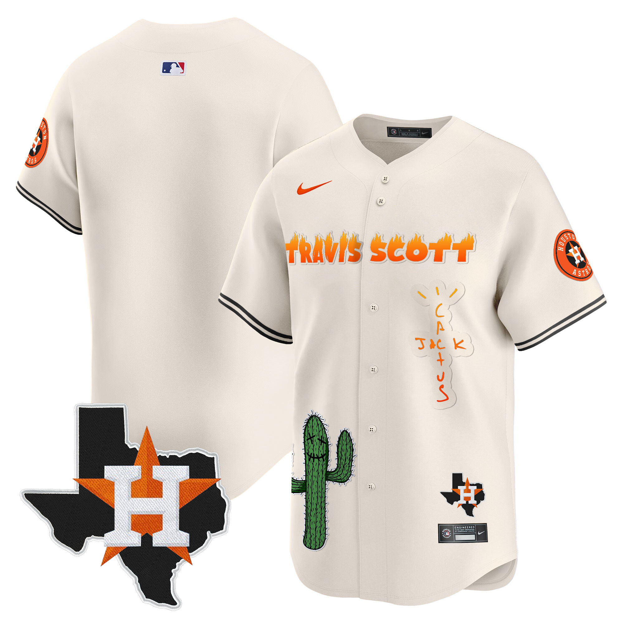 Men's Houston Astros Cactus Jack Patch Vapor Premier Limited Jersey V9 - Stitched