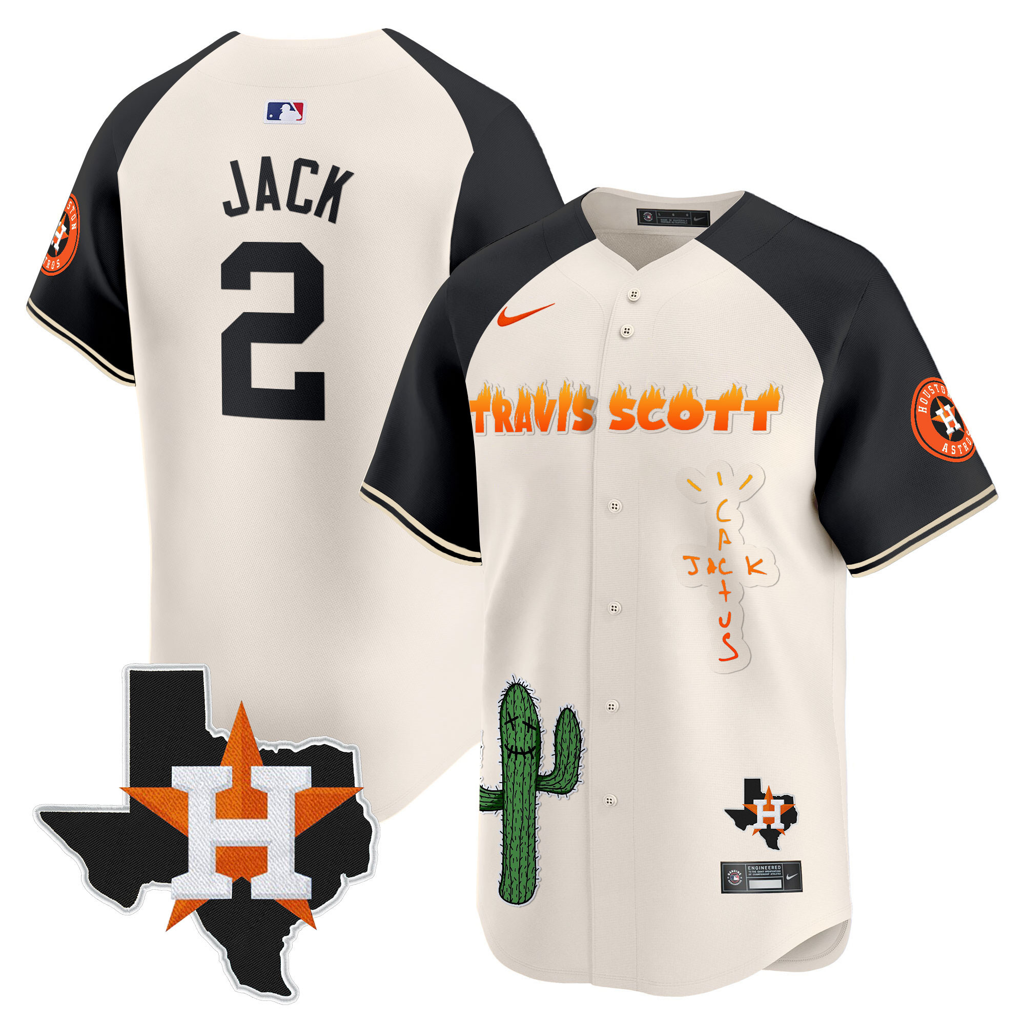 Men's Houston Astros Cactus Jack Patch Vapor Premier Limited Jersey V9 - Stitched