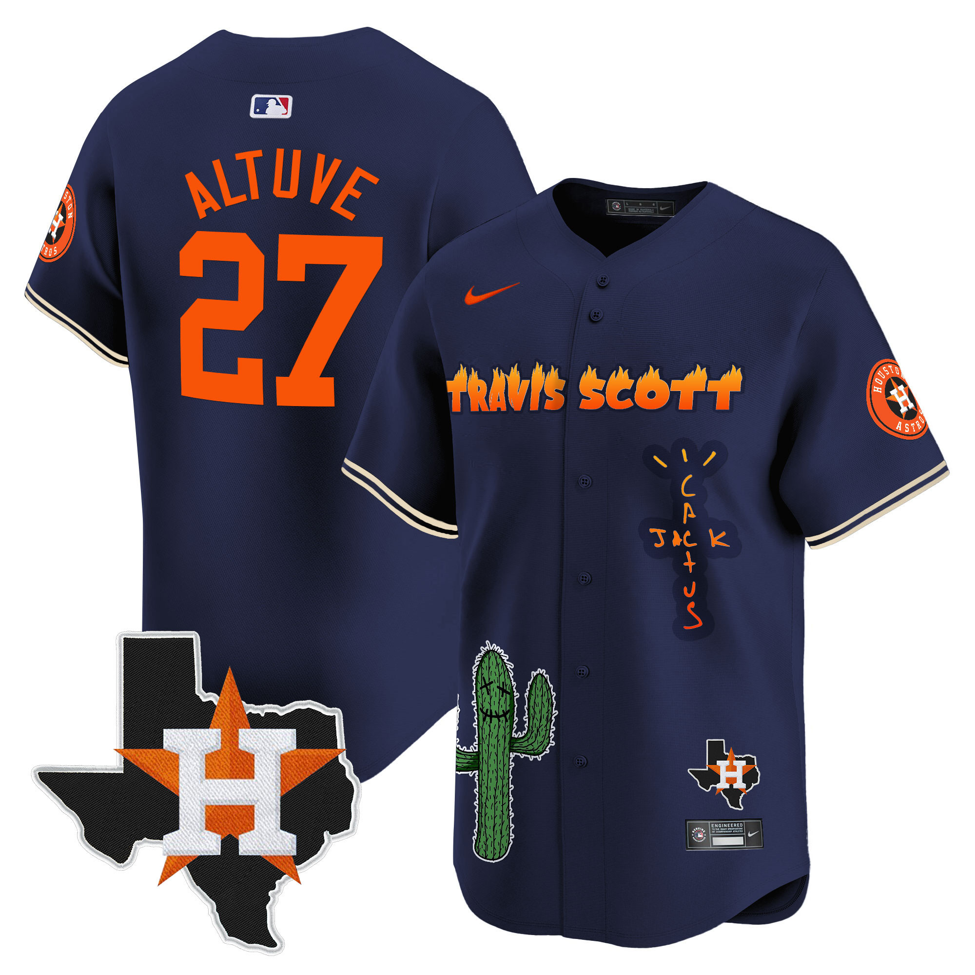 Men's Houston Astros Cactus Jack Patch Vapor Premier Limited Jersey V9 - Stitched