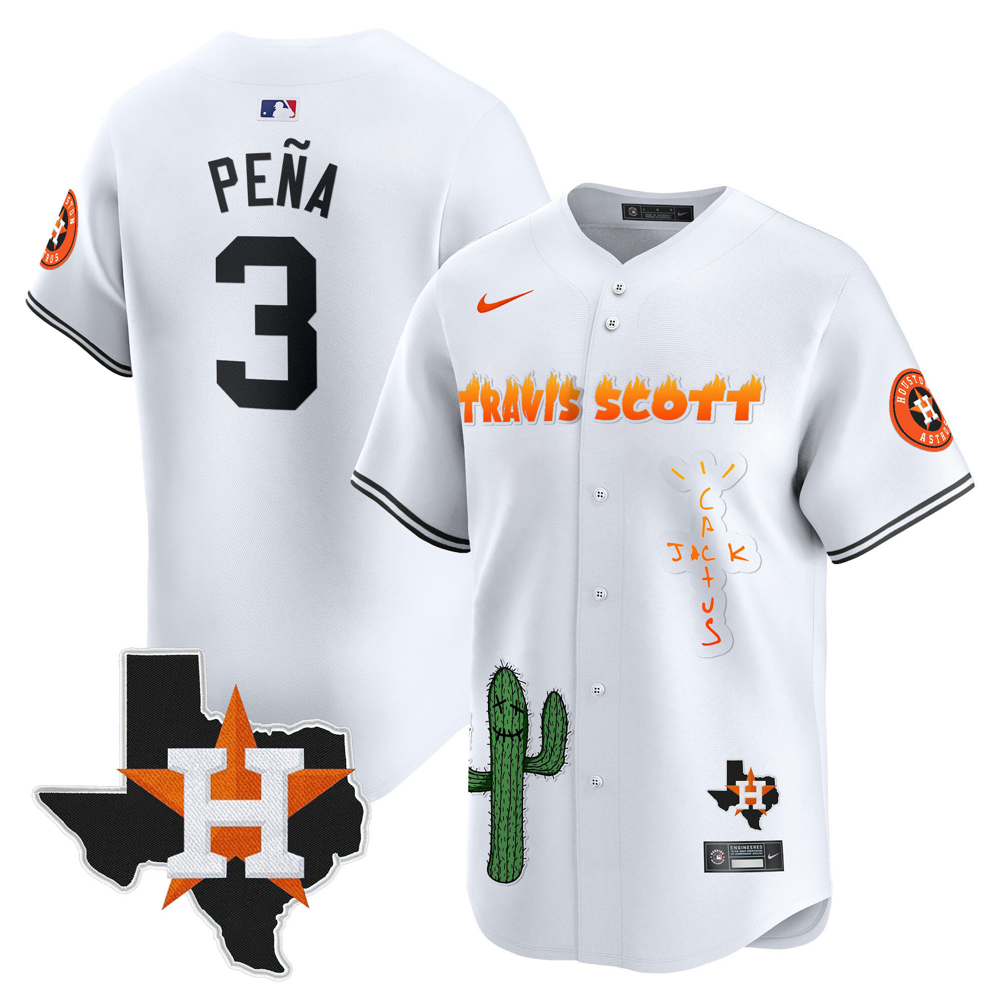 Men's Houston Astros Cactus Jack Patch Vapor Premier Limited Jersey V9 - Stitched
