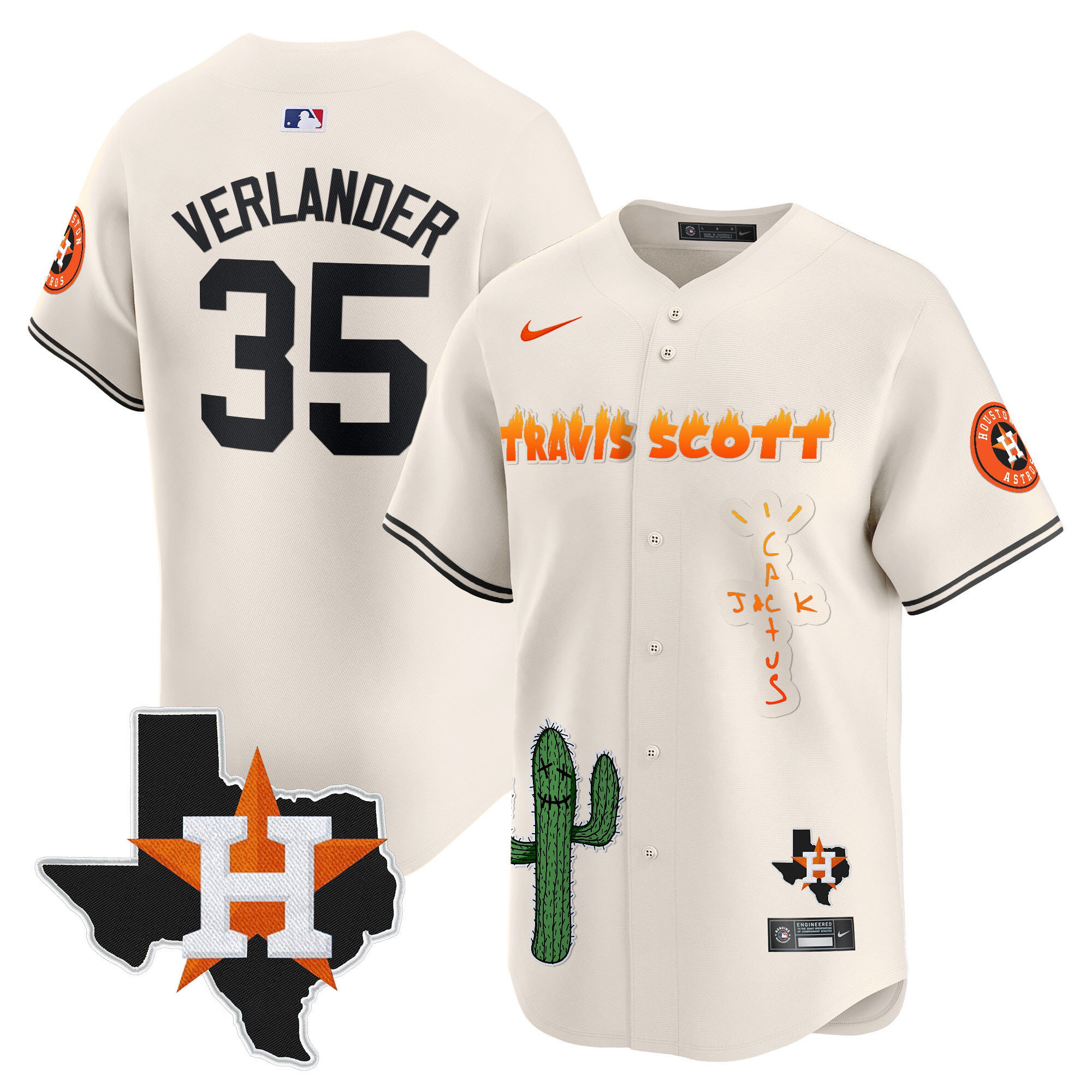 Men's Houston Astros Cactus Jack Patch Vapor Premier Limited Jersey V9 - Stitched