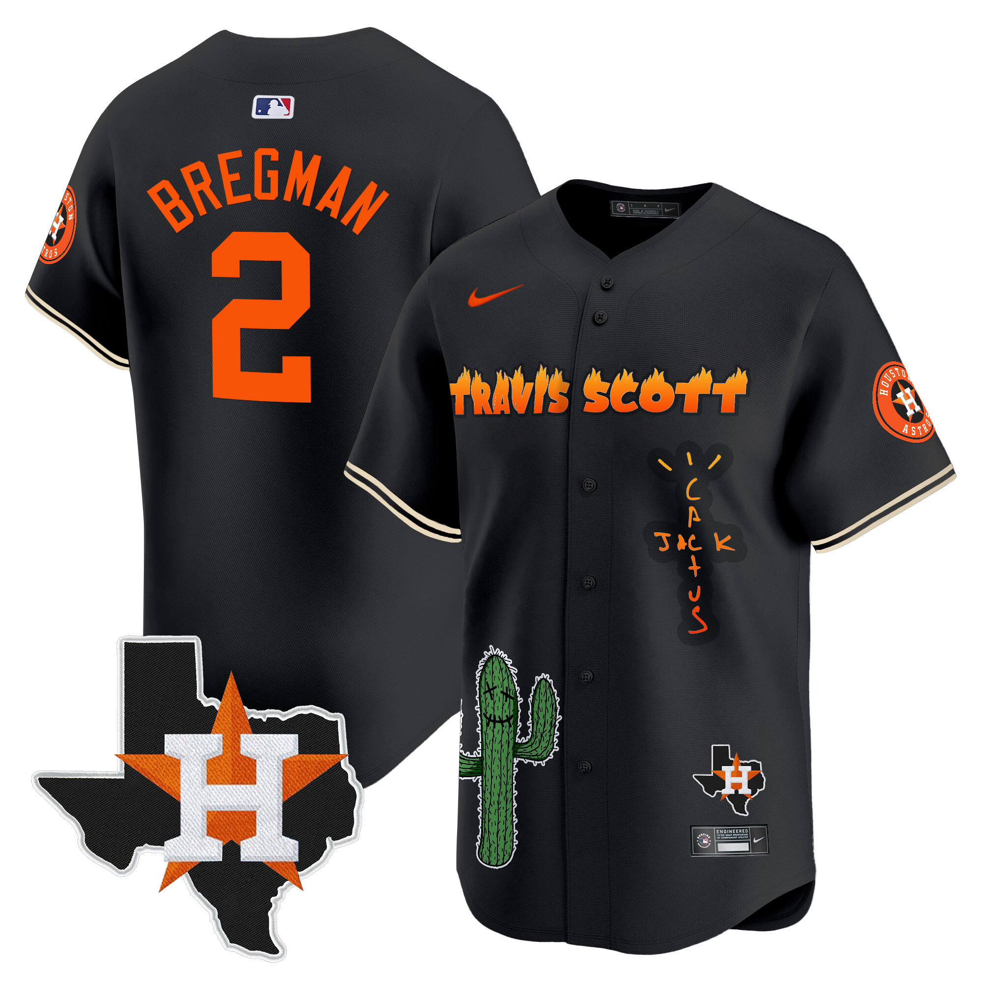 Men's Houston Astros Cactus Jack Patch Vapor Premier Limited Jersey V9 - Stitched