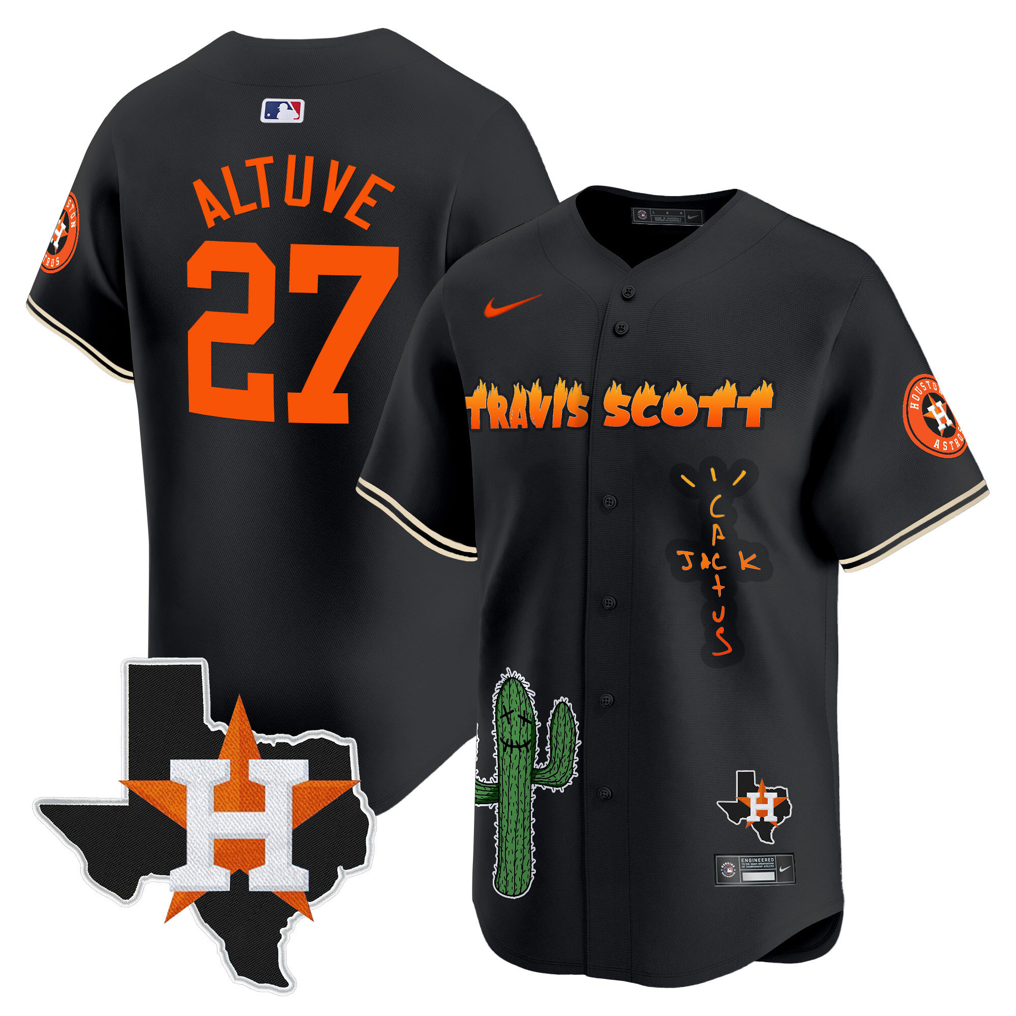 Men's Houston Astros Cactus Jack Patch Vapor Premier Limited Jersey V9 - Stitched