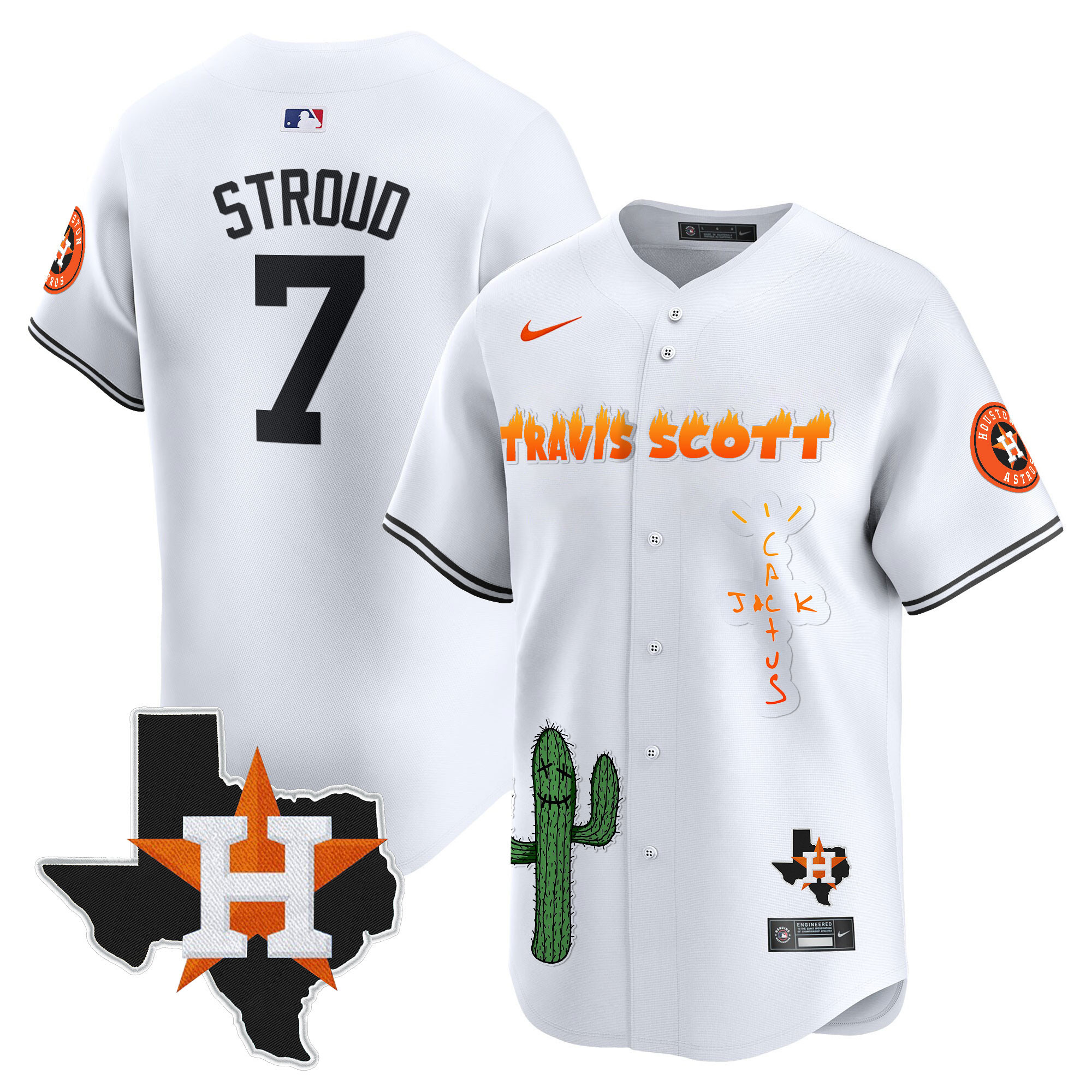 Men's Houston Astros Cactus Jack Patch Vapor Premier Limited Jersey V9 - Stitched
