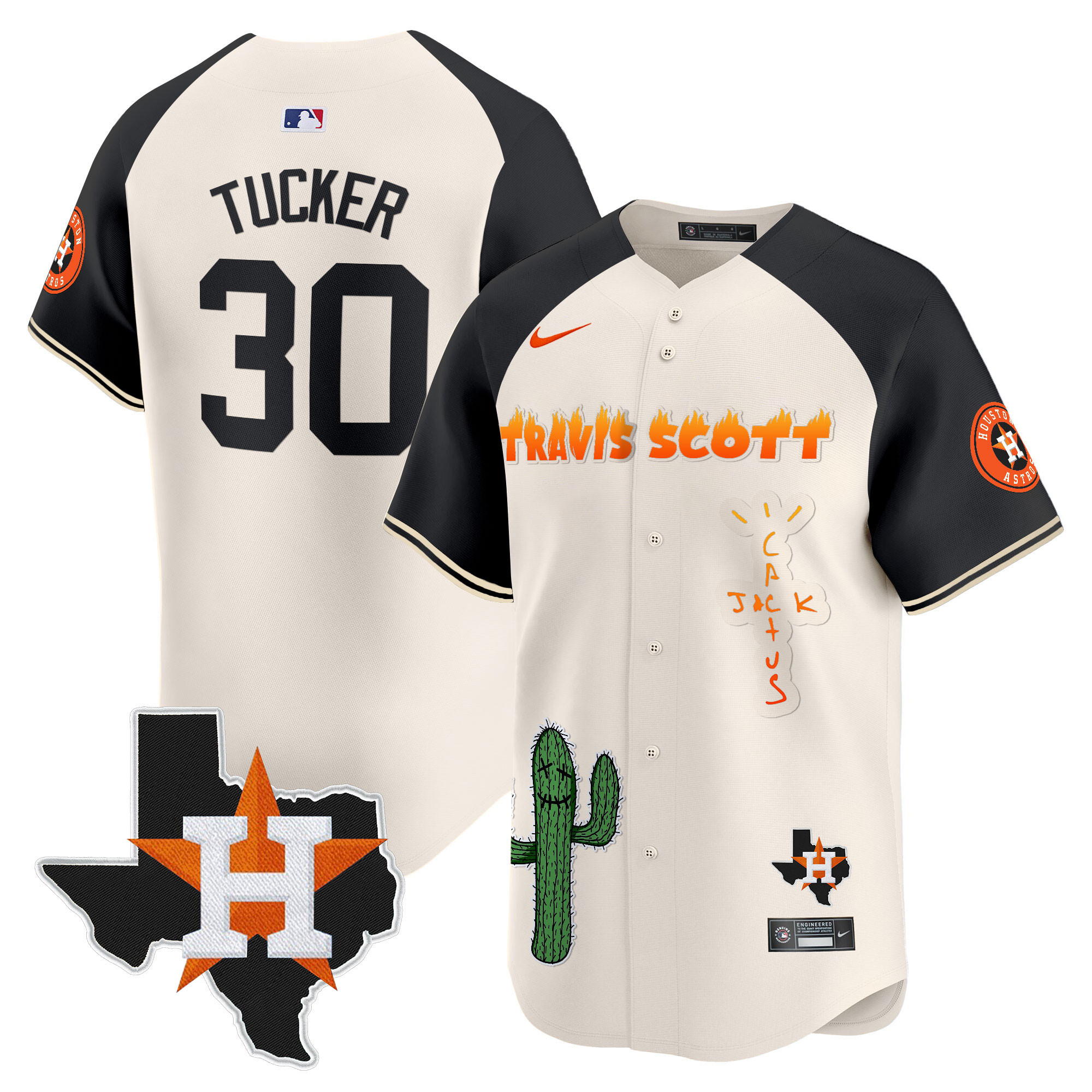 Men's Houston Astros Cactus Jack Patch Vapor Premier Limited Jersey V9 - Stitched