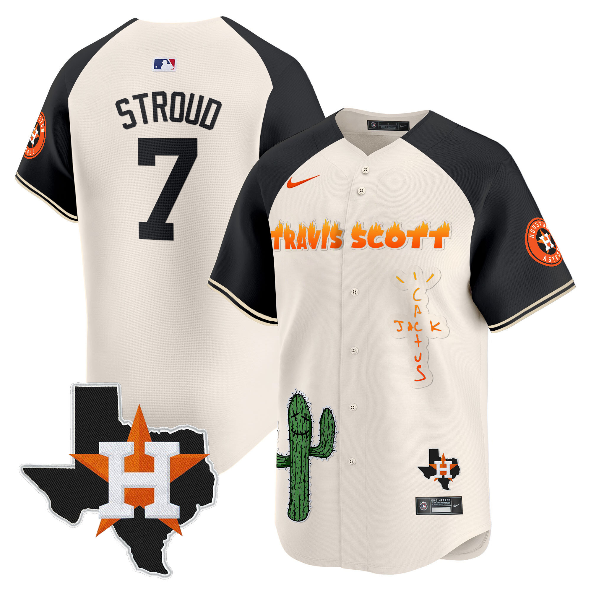 Men's Houston Astros Cactus Jack Patch Vapor Premier Limited Jersey V9 - Stitched