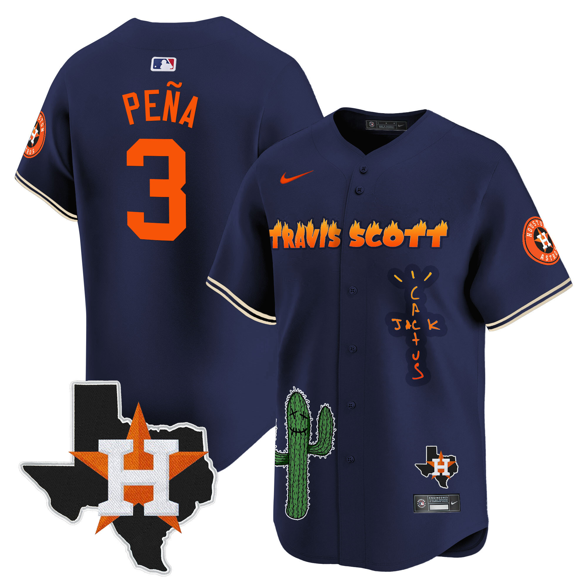 Men's Houston Astros Cactus Jack Patch Vapor Premier Limited Jersey V9 - Stitched