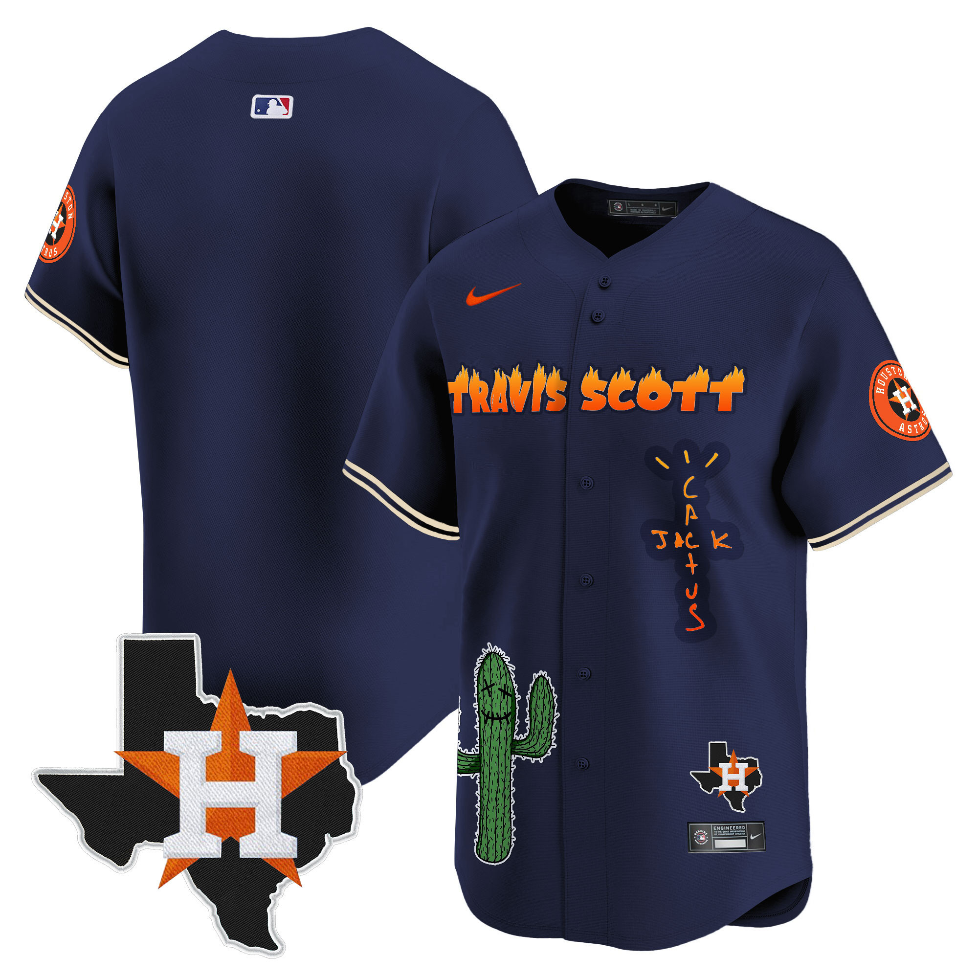 Men's Houston Astros Cactus Jack Patch Vapor Premier Limited Jersey V9 - Stitched