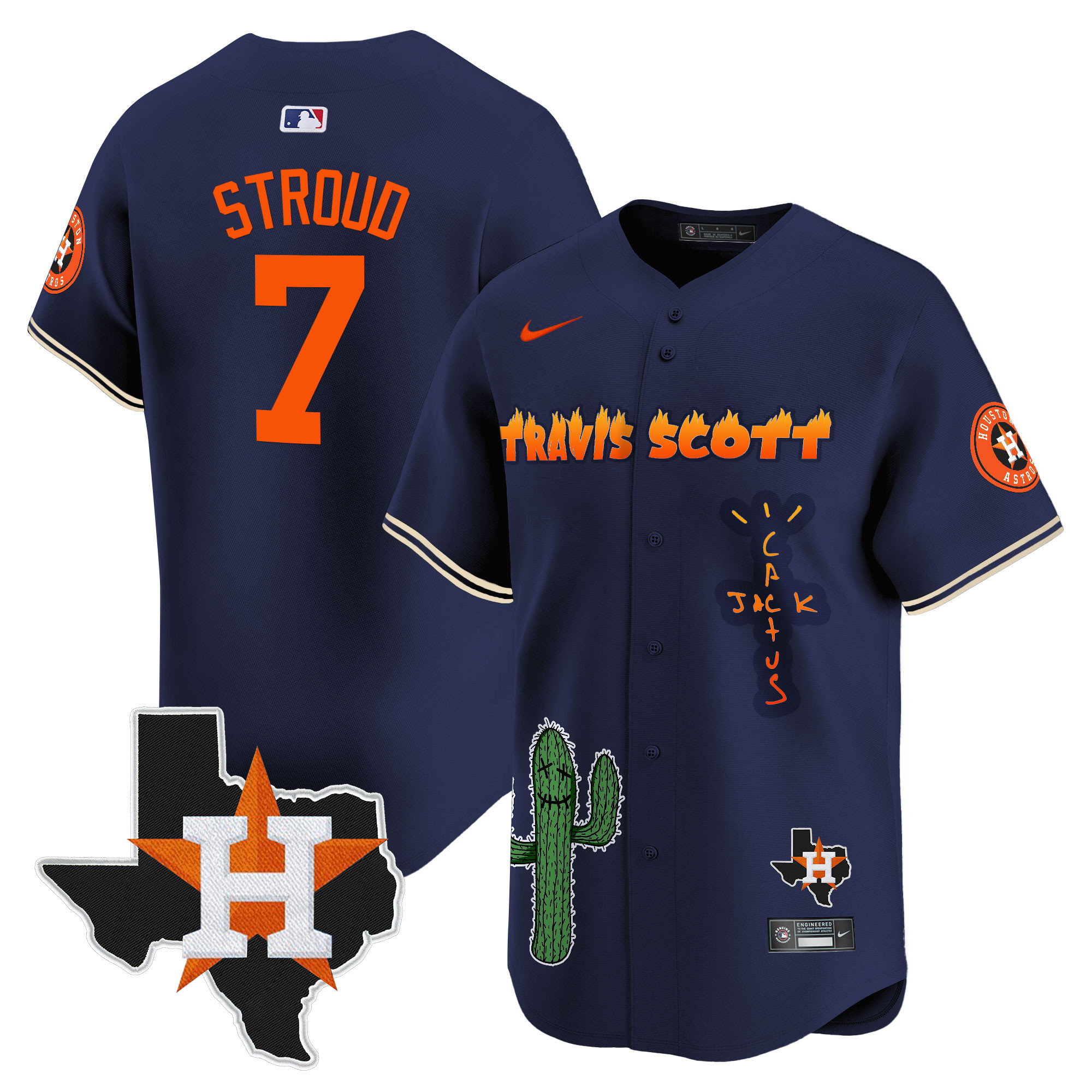 Men's Houston Astros Cactus Jack Patch Vapor Premier Limited Jersey V9 - Stitched