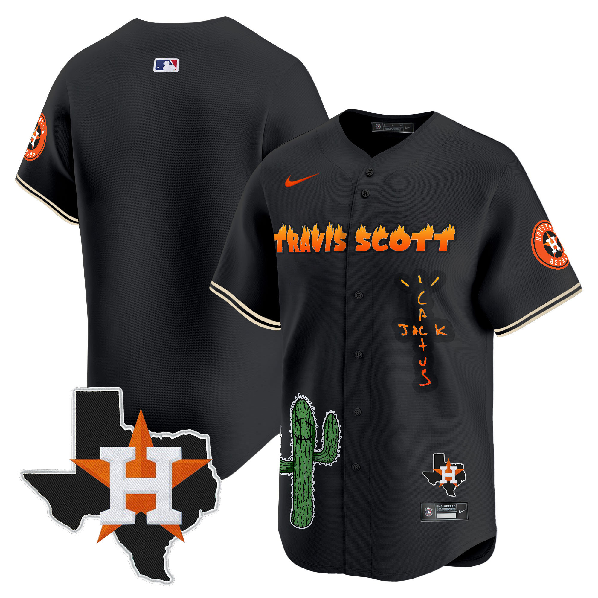 Men's Houston Astros Cactus Jack Patch Vapor Premier Limited Jersey V9 - Stitched