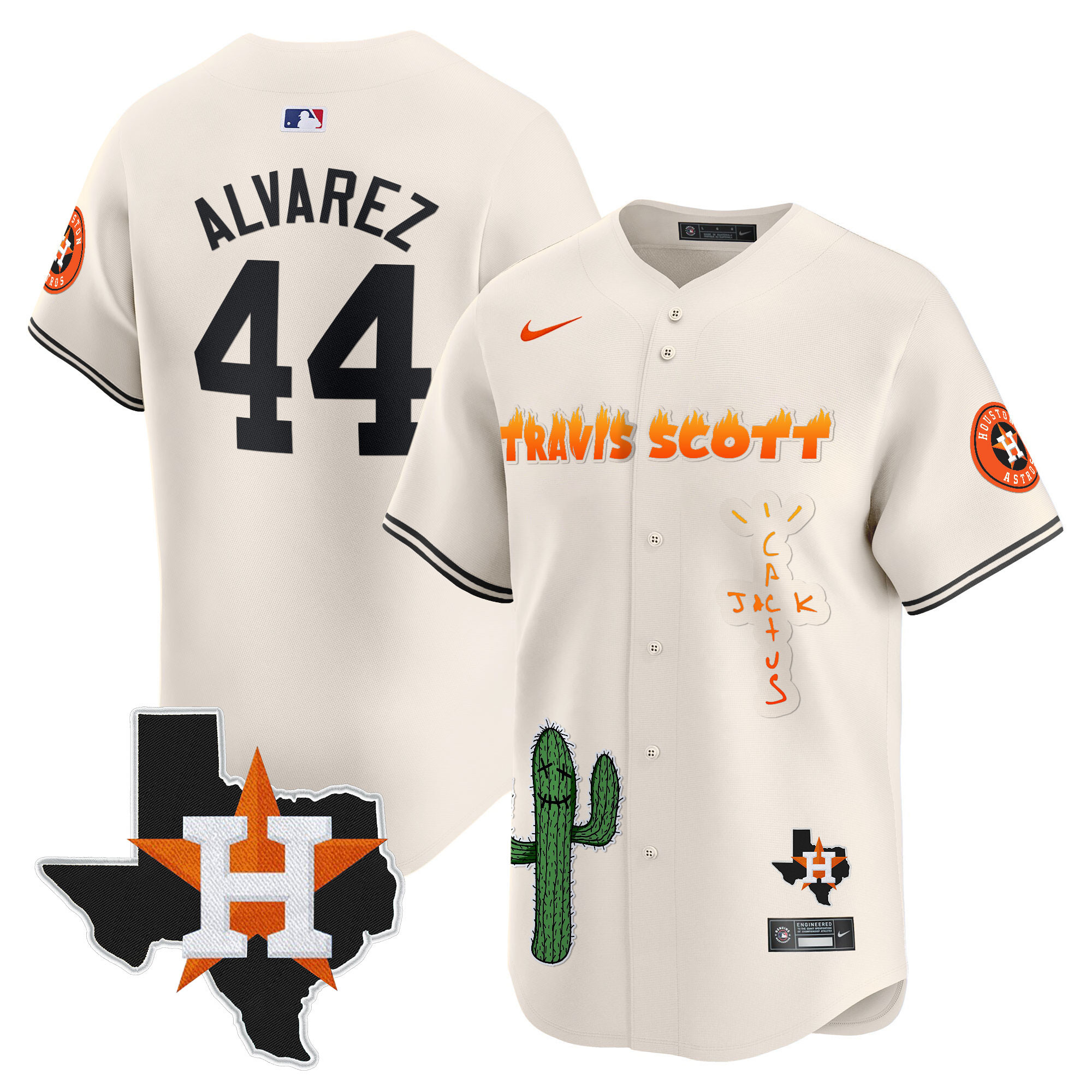 Men's Houston Astros Cactus Jack Patch Vapor Premier Limited Jersey V9 - Stitched