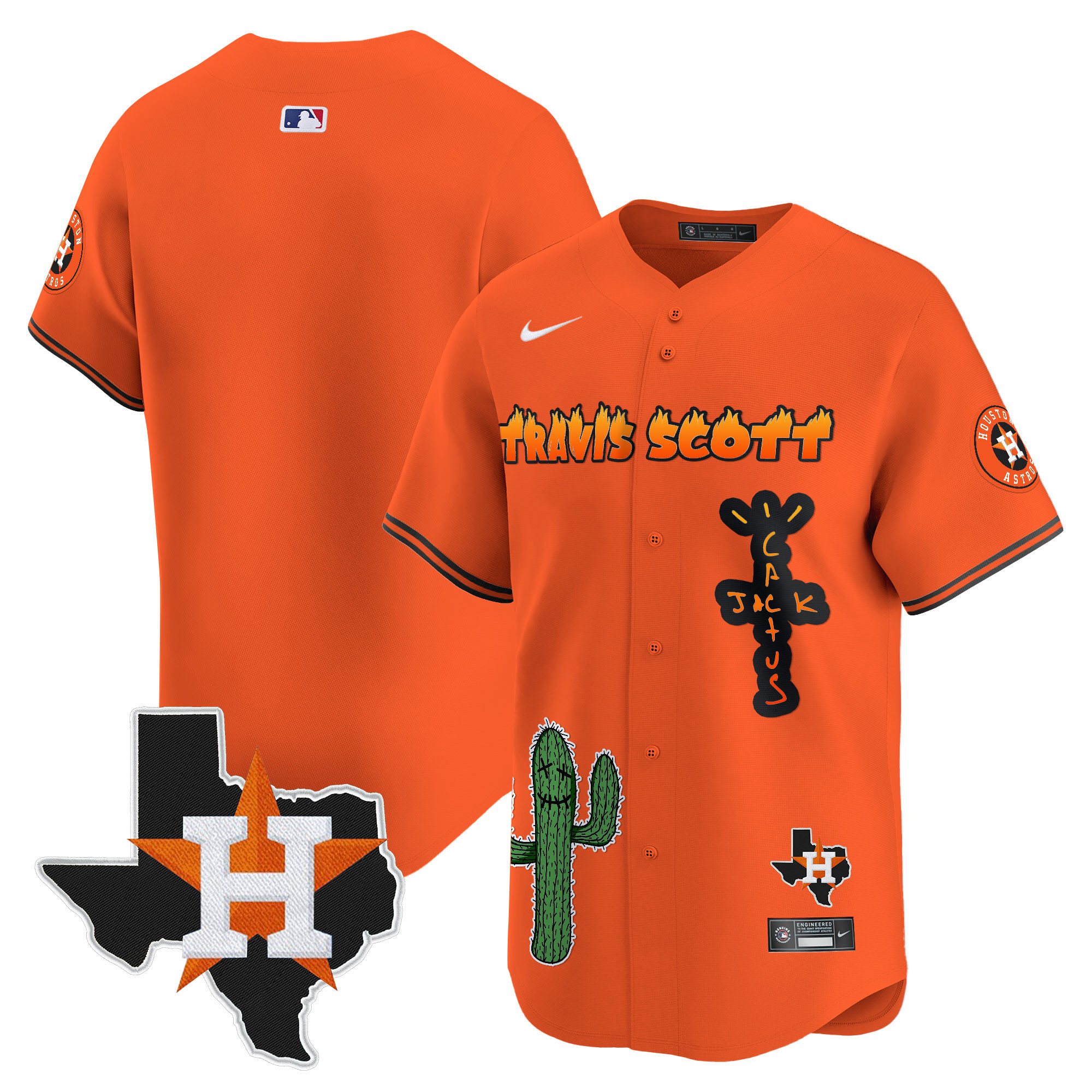 Men's Houston Astros Cactus Jack Patch Vapor Premier Limited Jersey V9 - Stitched