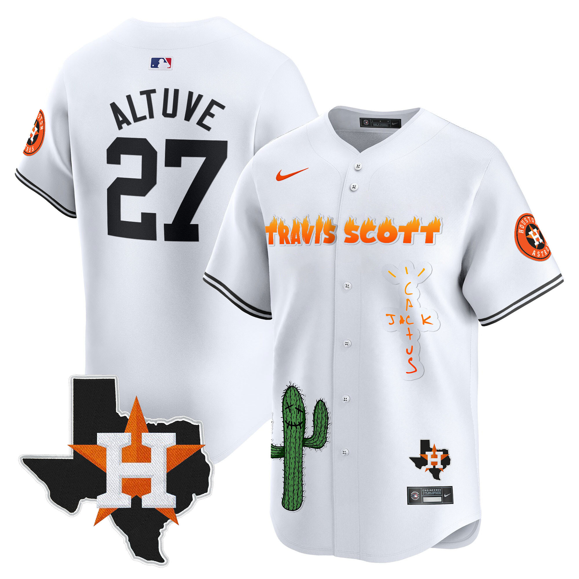 Men's Houston Astros Cactus Jack Patch Vapor Premier Limited Jersey V9 - Stitched