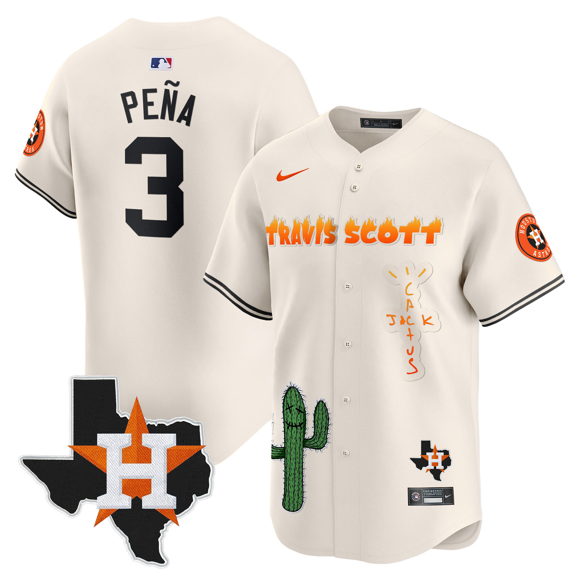 Men's Houston Astros Cactus Jack Patch Vapor Premier Limited Jersey V9 - Stitched