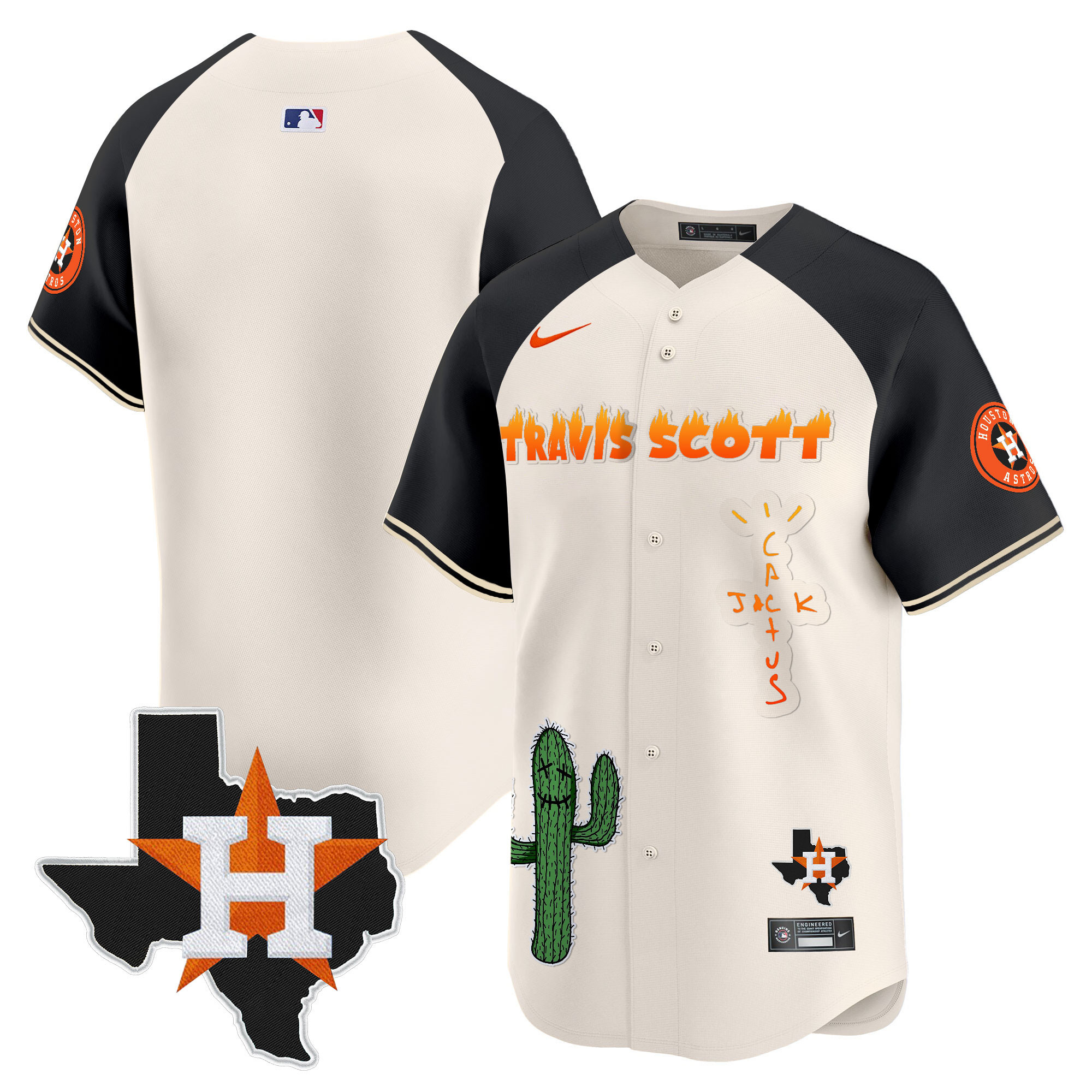 Men's Houston Astros Cactus Jack Patch Vapor Premier Limited Jersey V9 - Stitched