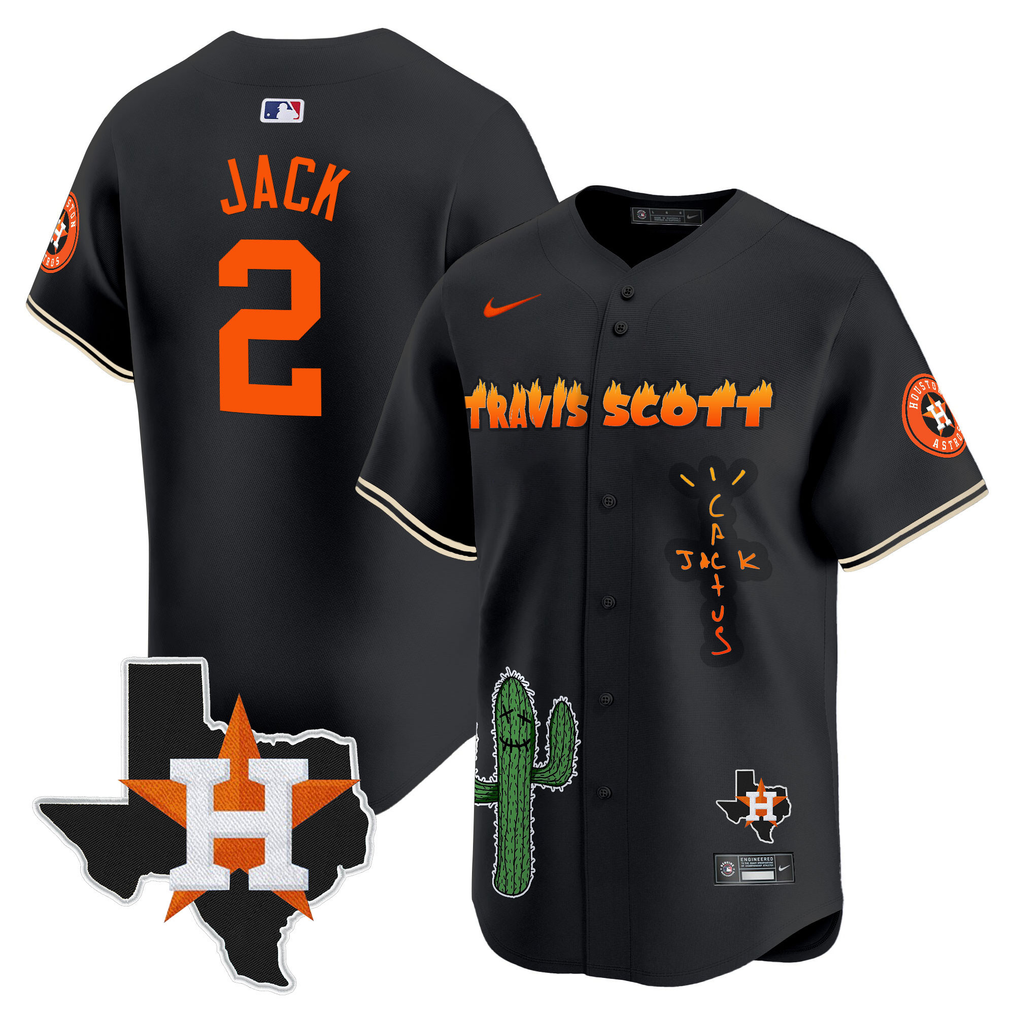 Men's Houston Astros Cactus Jack Patch Vapor Premier Limited Jersey V9 - Stitched
