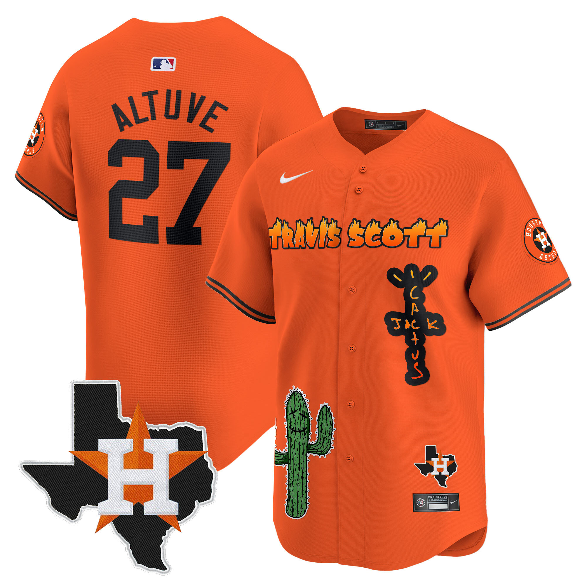 Men's Houston Astros Cactus Jack Patch Vapor Premier Limited Jersey V9 - Stitched