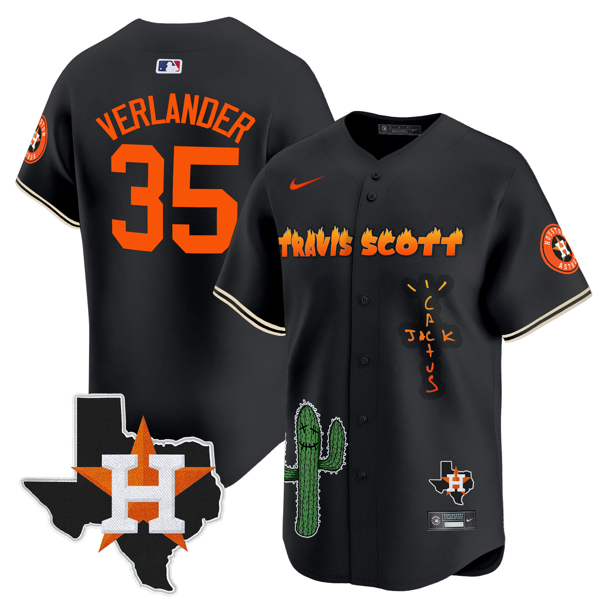 Men's Houston Astros Cactus Jack Patch Vapor Premier Limited Jersey V9 - Stitched