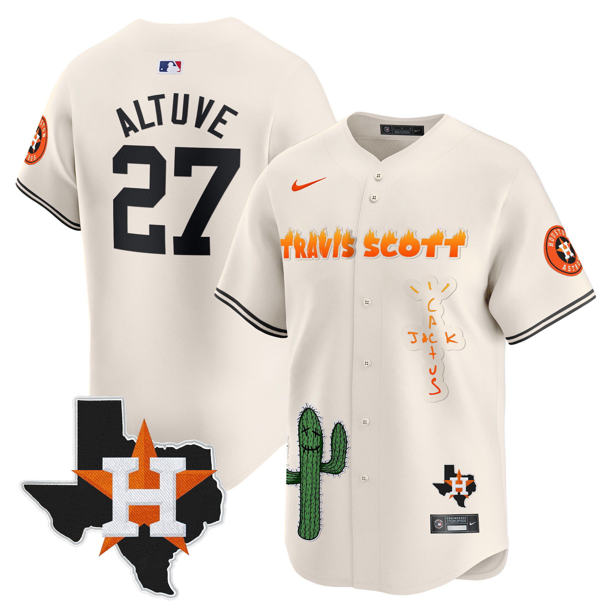 Men's Houston Astros Cactus Jack Patch Vapor Premier Limited Jersey V9 - Stitched