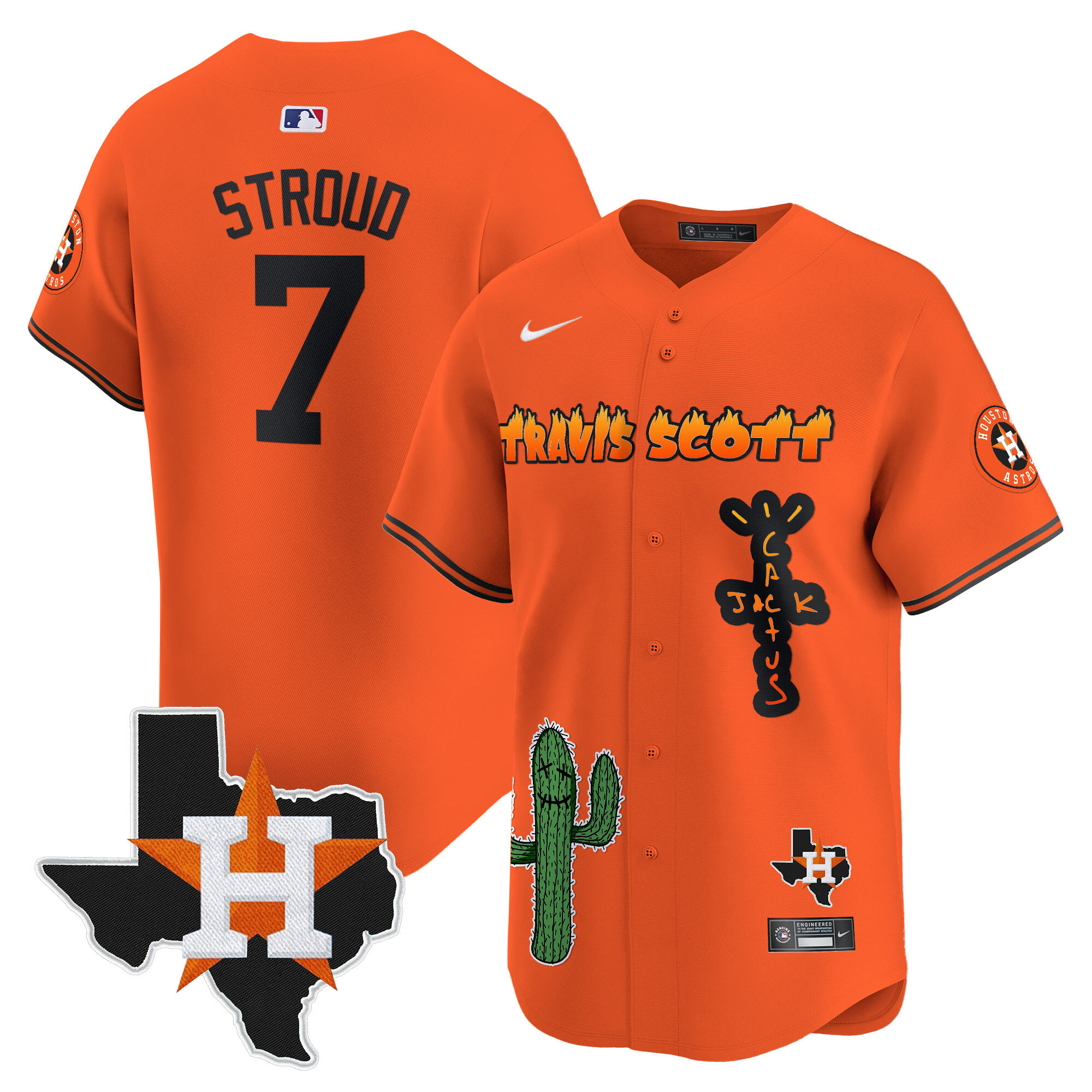 Men's Houston Astros Cactus Jack Patch Vapor Premier Limited Jersey V9 - Stitched