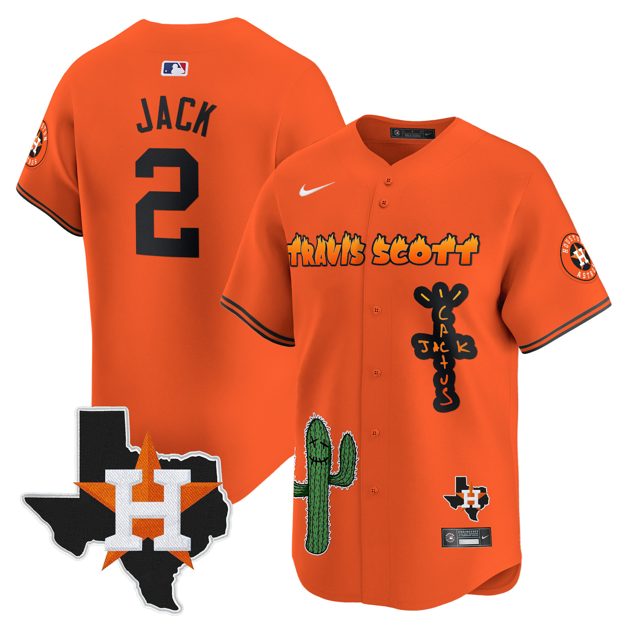 Men's Houston Astros Cactus Jack Patch Vapor Premier Limited Jersey V9 - Stitched