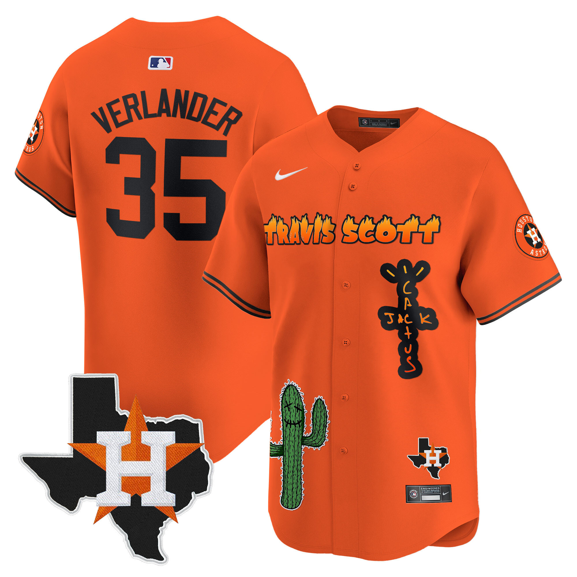Men's Houston Astros Cactus Jack Patch Vapor Premier Limited Jersey V9 - Stitched