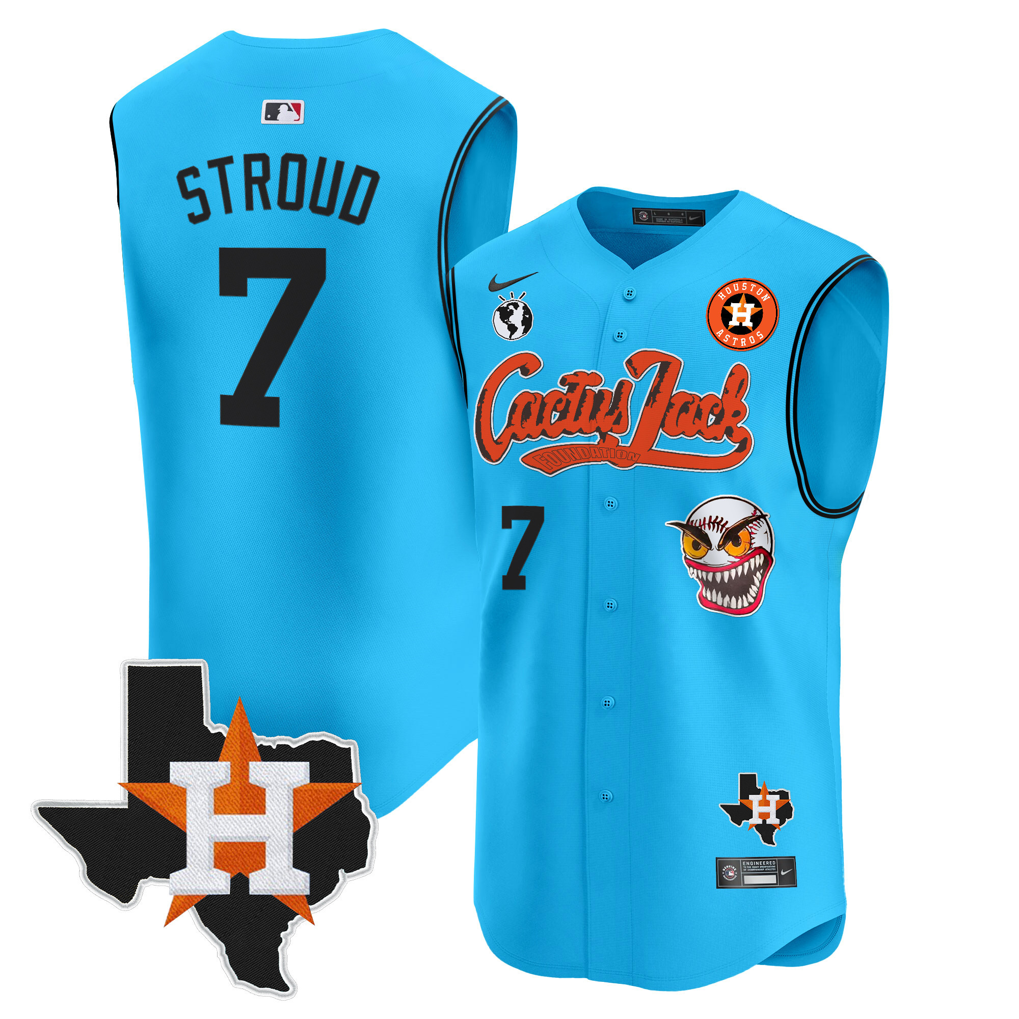 Men's Houston Astros Cactus Jack Patch Vapor Premier Sleeveless Jersey V12 - Stitched
