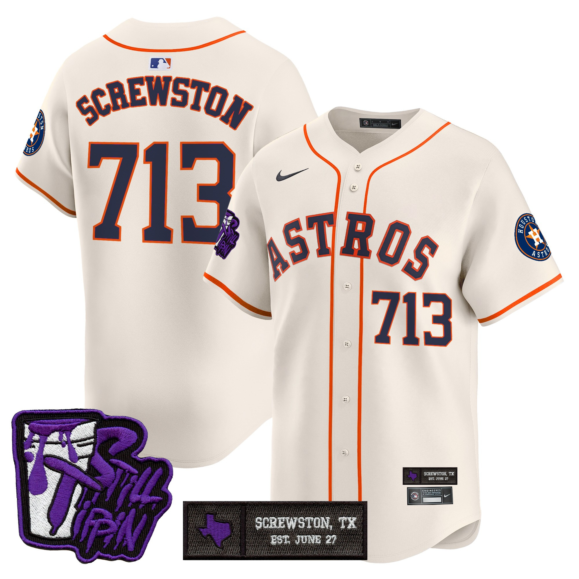 Men's Houston Astros DJ Screw Still Tippin Purple Patch Vapor Premier Limited Jersey - Stitched
