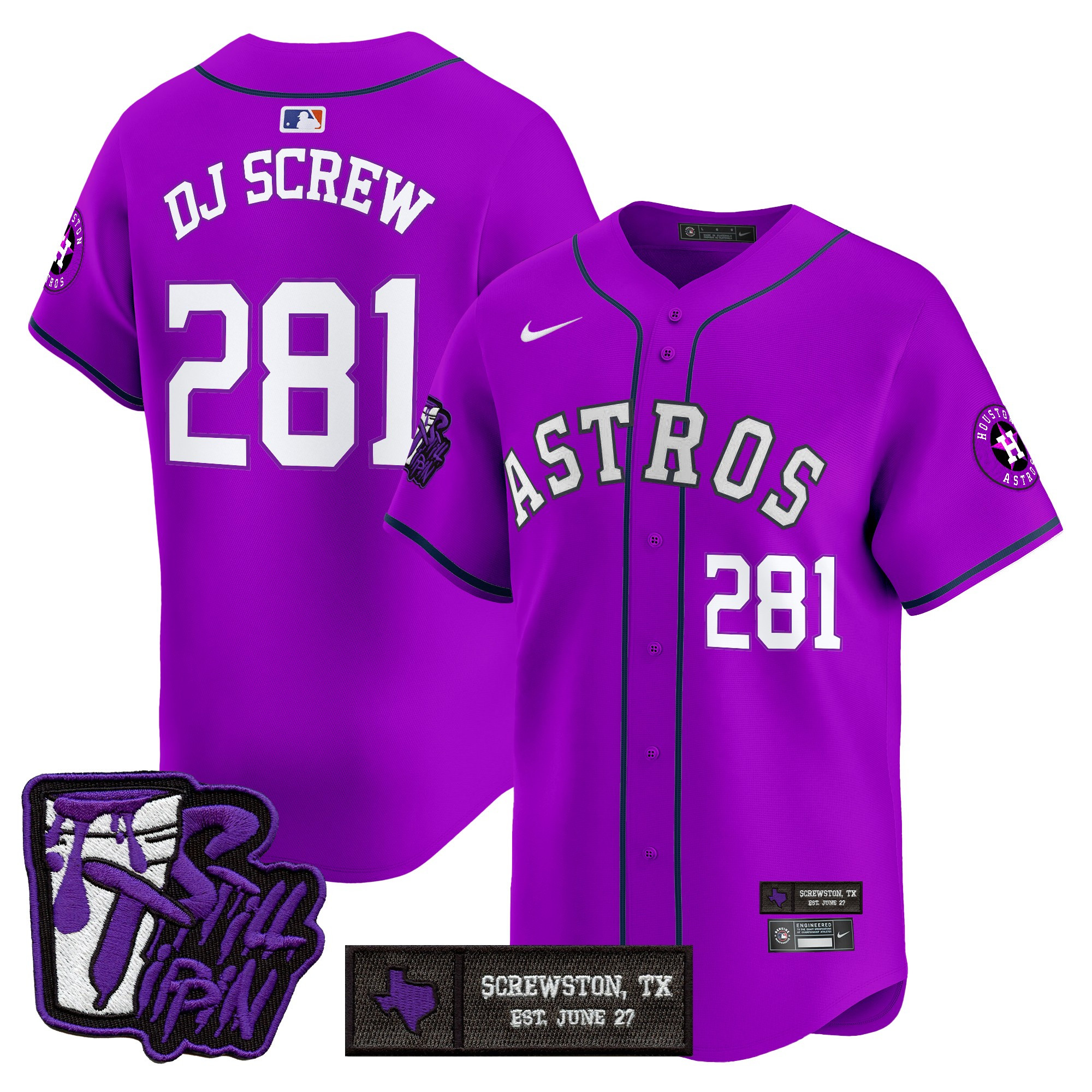 Men's Houston Astros DJ Screw Still Tippin Purple Patch Vapor Premier Limited Jersey - Stitched