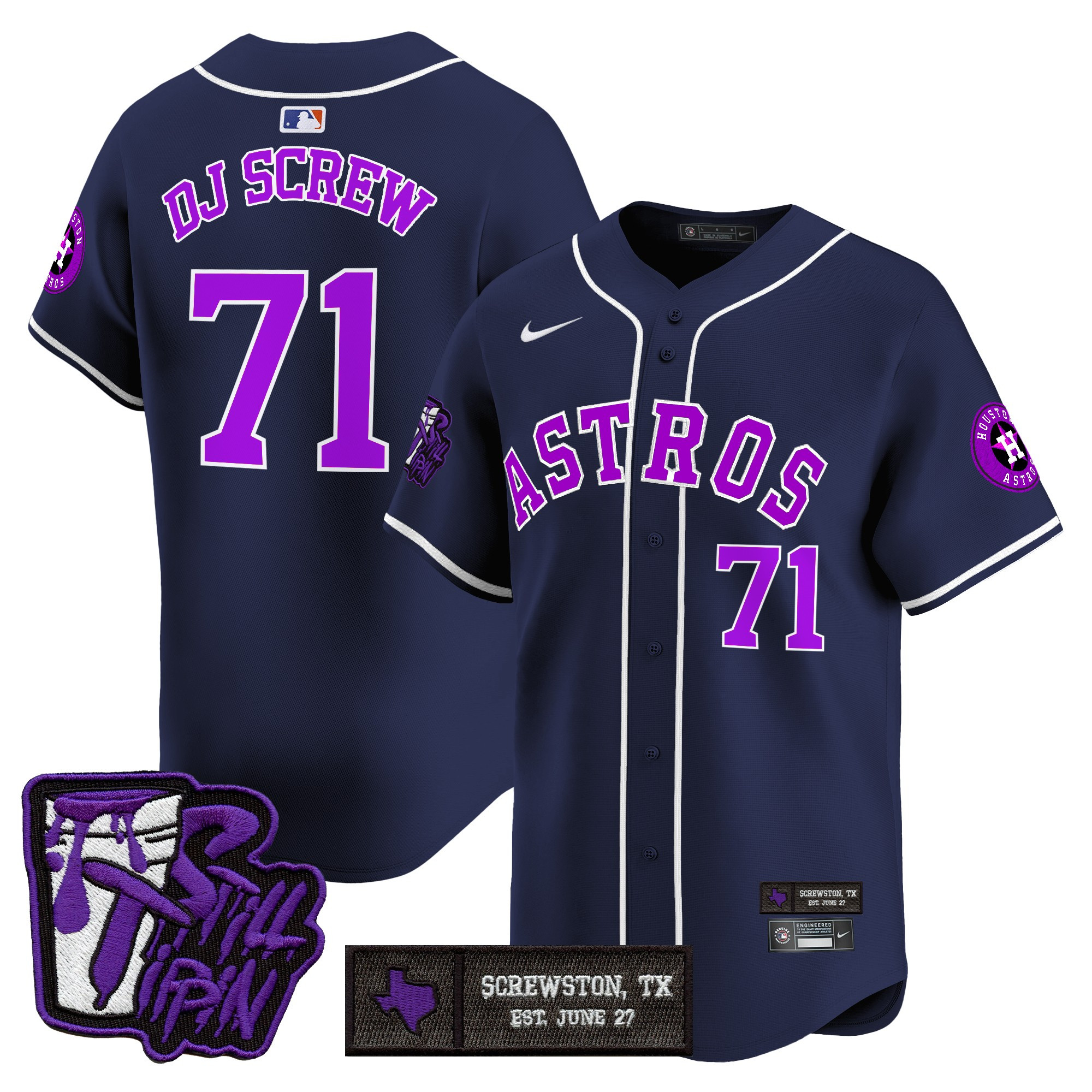 Men's Houston Astros DJ Screw Still Tippin Purple Patch Vapor Premier Limited Jersey - Stitched