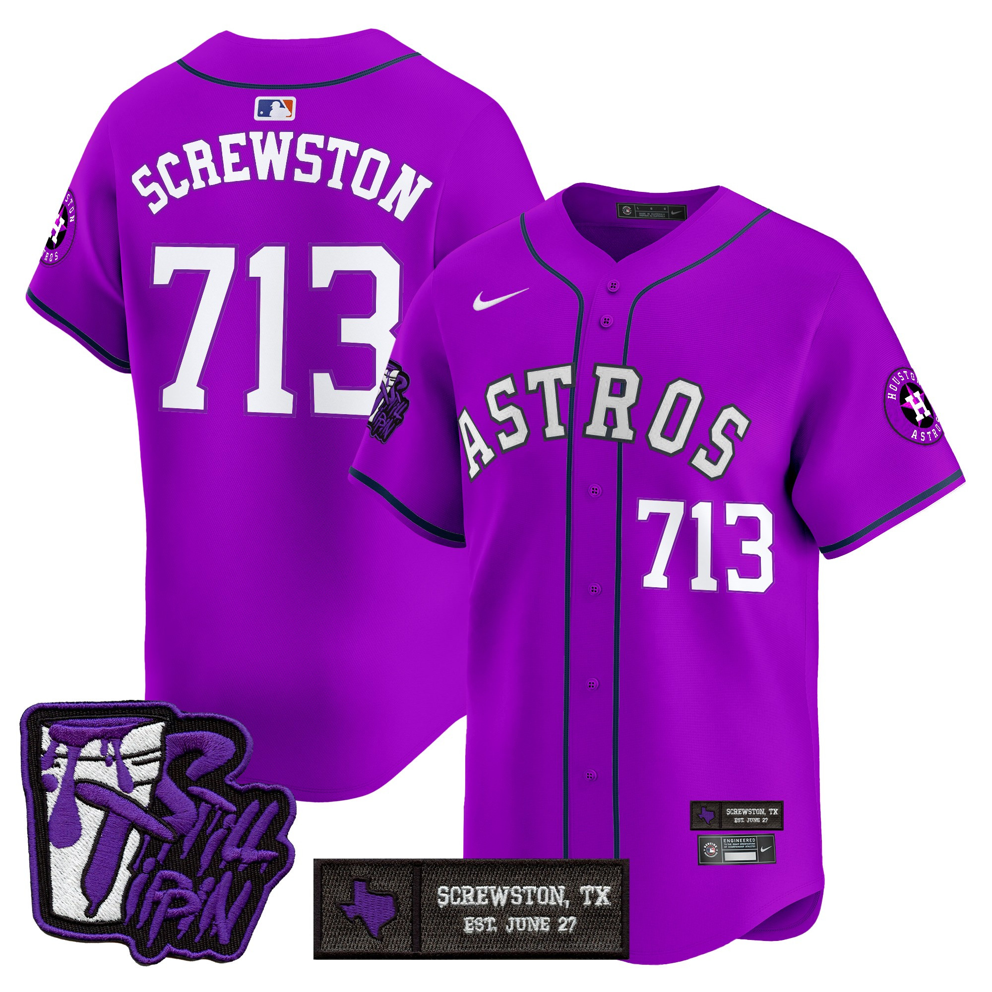 Men's Houston Astros DJ Screw Still Tippin Purple Patch Vapor Premier Limited Jersey - Stitched