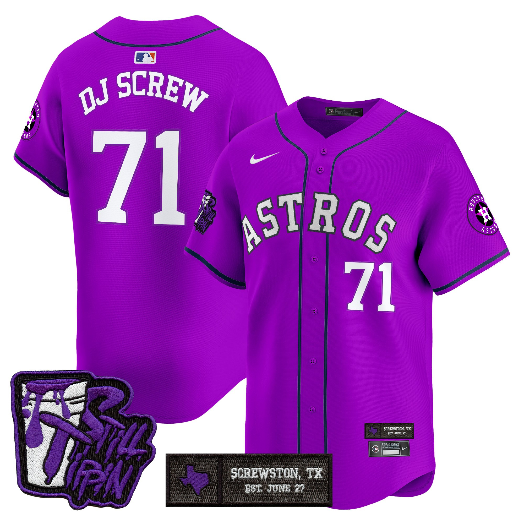 Men's Houston Astros DJ Screw Still Tippin Purple Patch Vapor Premier Limited Jersey - Stitched