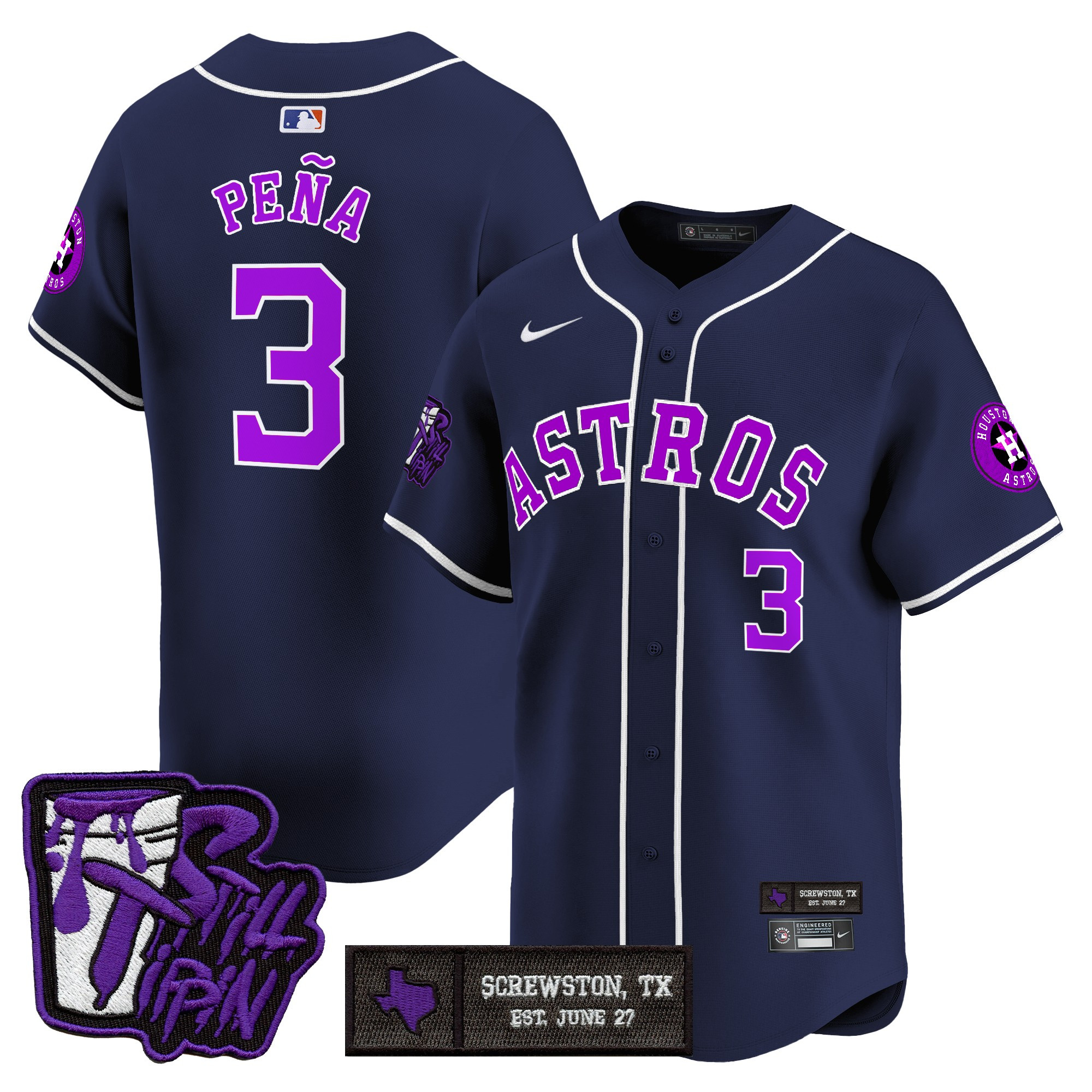 Men's Houston Astros DJ Screw Still Tippin Purple Patch Vapor Premier Limited Jersey - Stitched