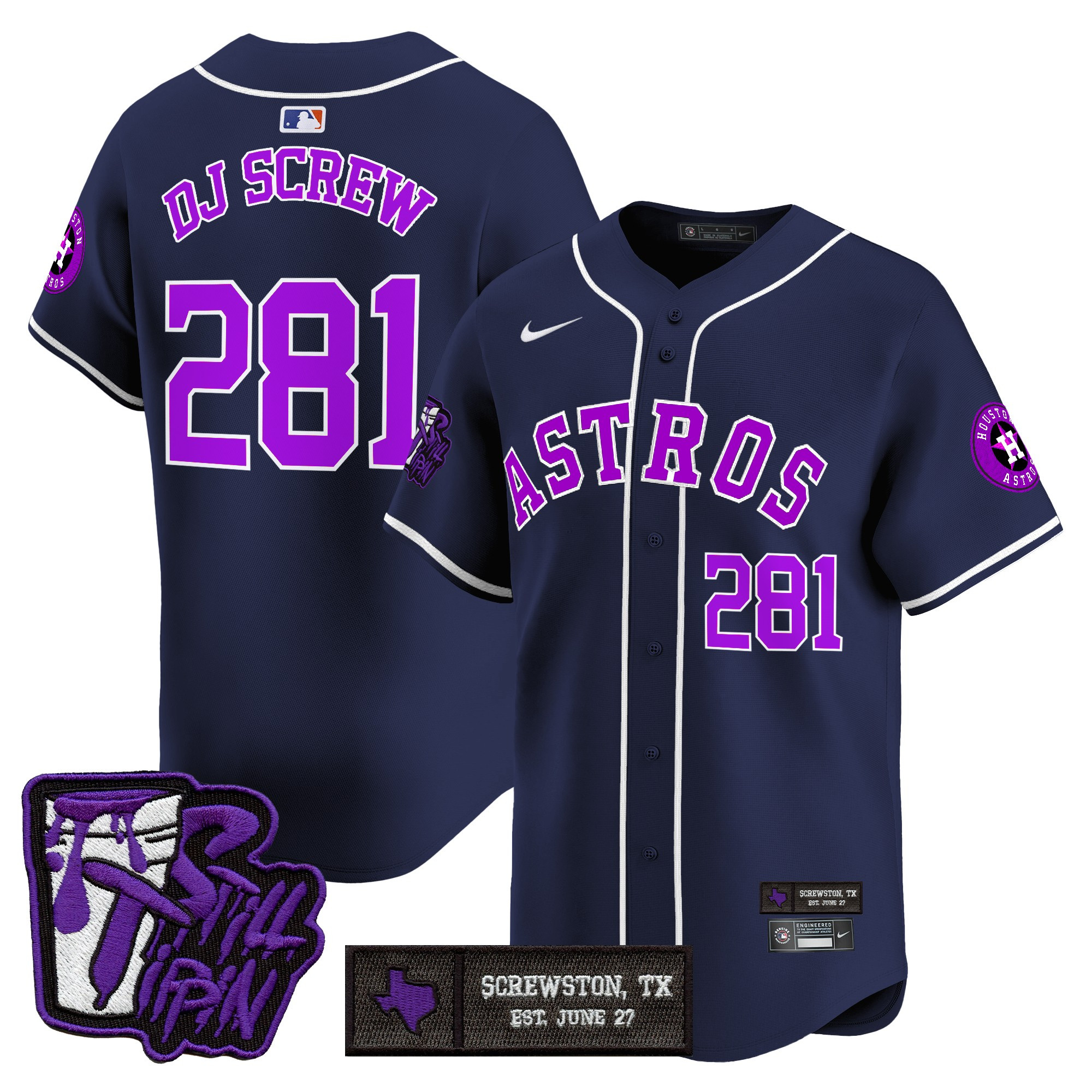Men's Houston Astros DJ Screw Still Tippin Purple Patch Vapor Premier Limited Jersey - Stitched