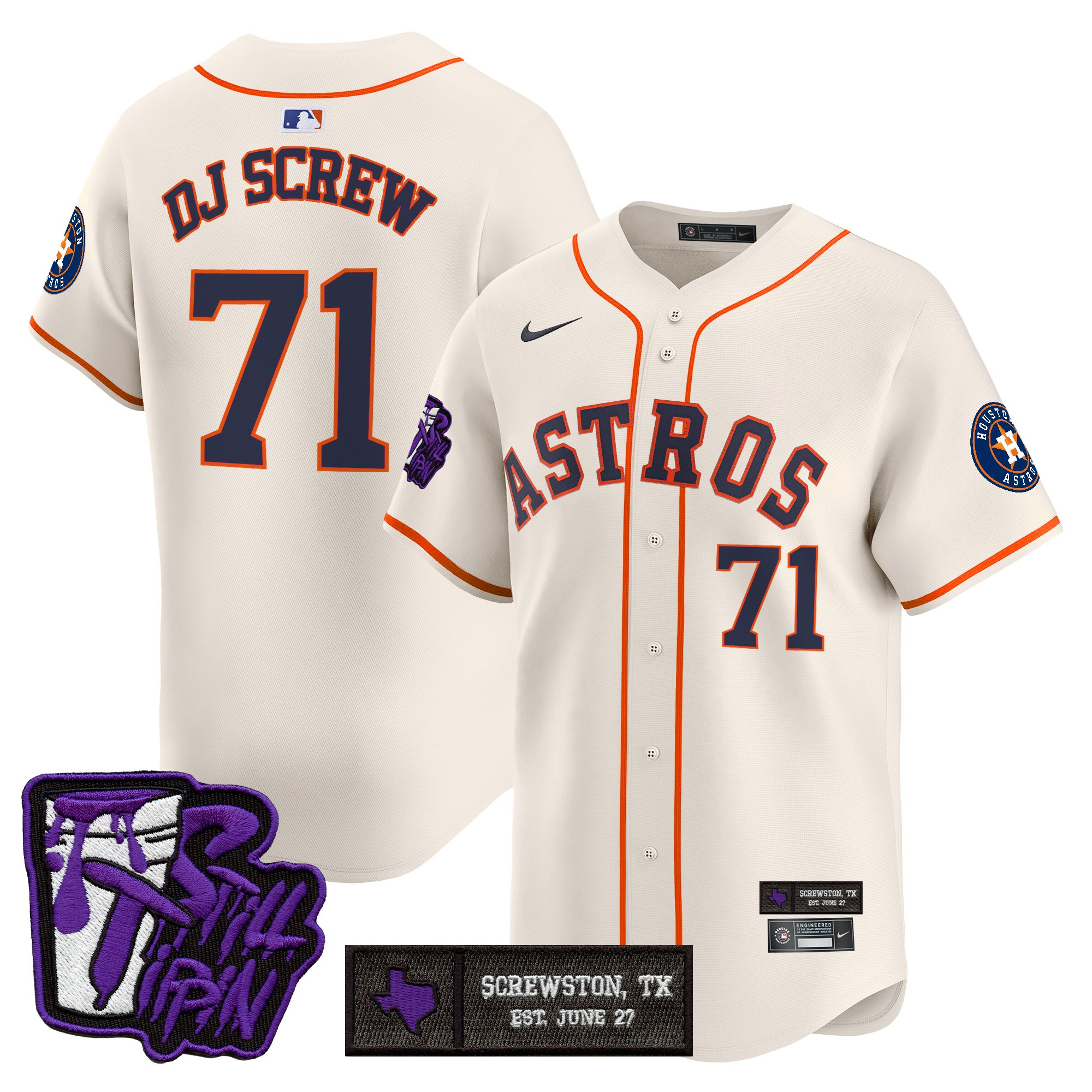 Men's Houston Astros DJ Screw Still Tippin Purple Patch Vapor Premier Limited Jersey - Stitched