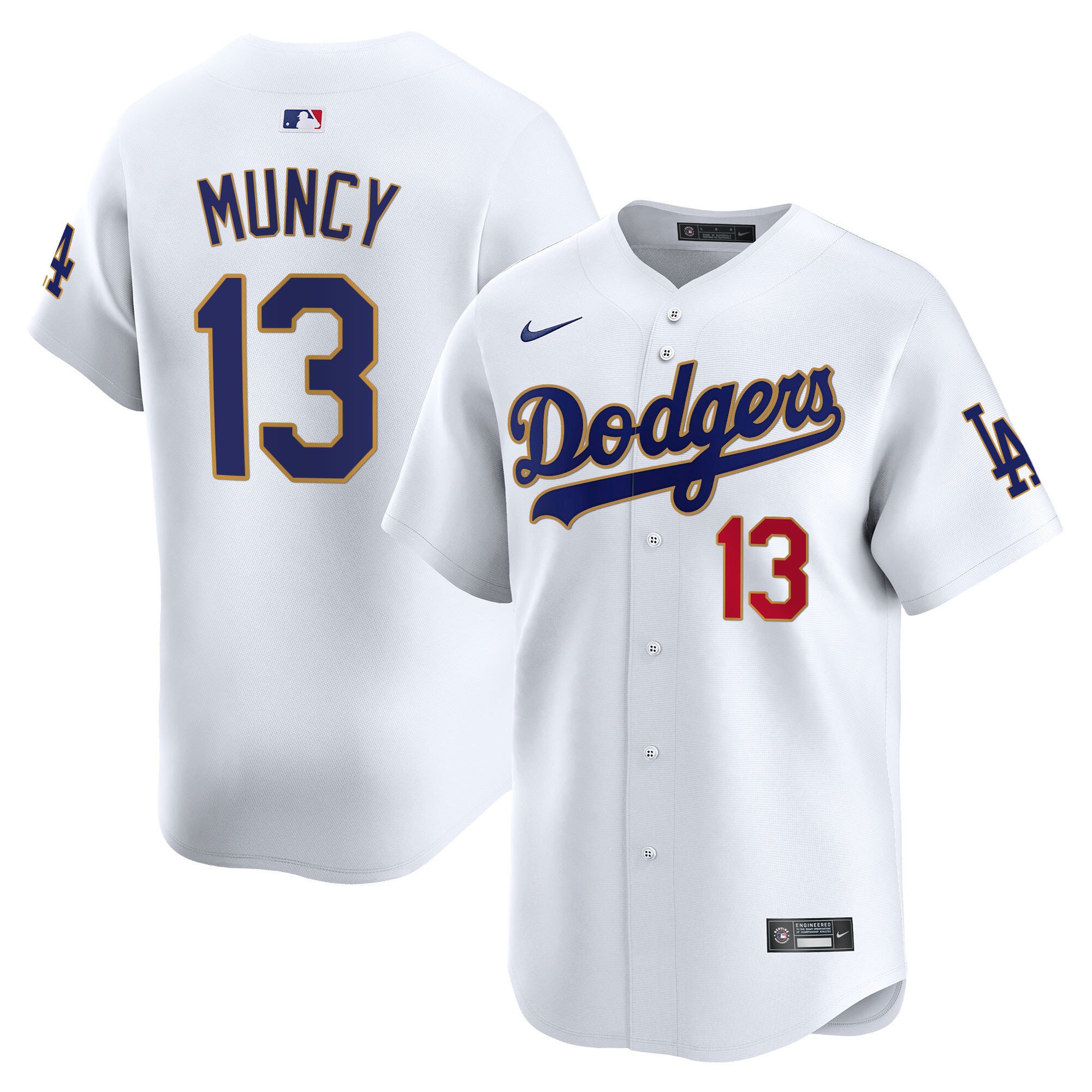 Men's Los Angeles Dodgers Gold Trim Vapor Premier Limited Jersey - All Stitched