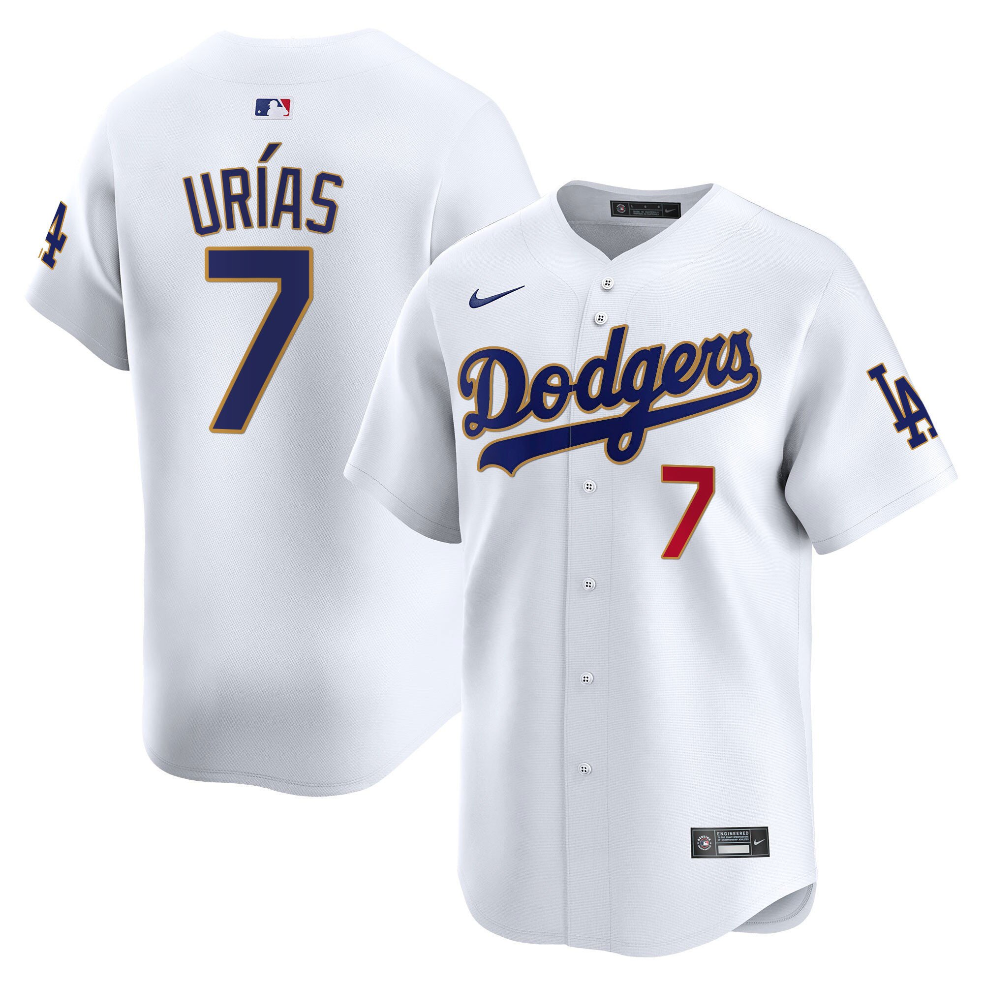 Men's Los Angeles Dodgers Gold Trim Vapor Premier Limited Jersey - All Stitched