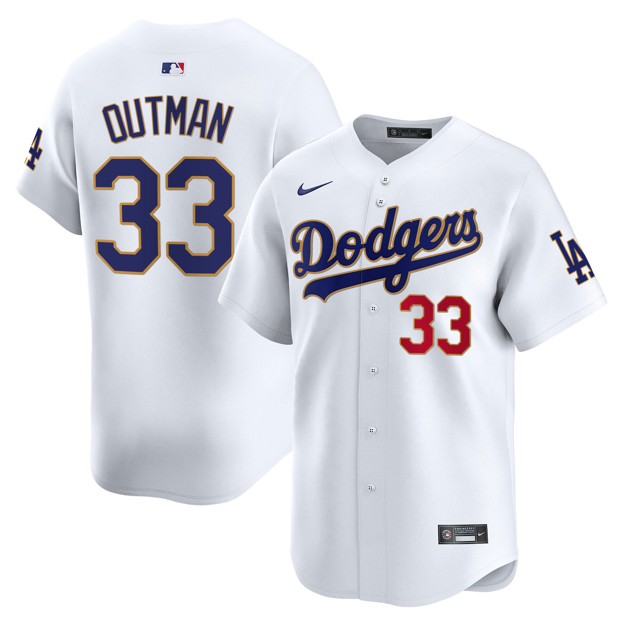 Men's Los Angeles Dodgers Gold Trim Vapor Premier Limited Jersey - All Stitched