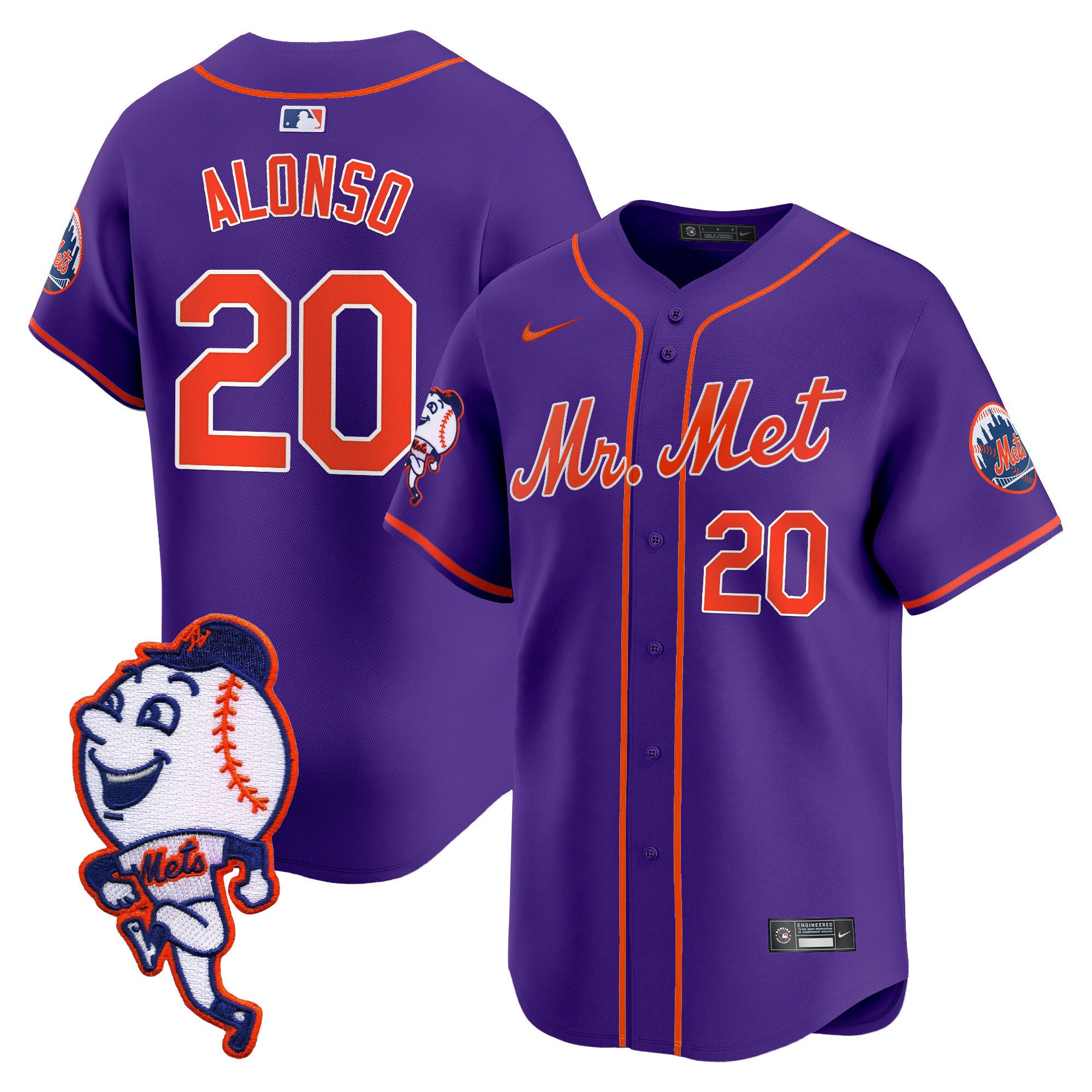 Men's Mets Mr. Met Patch Vapor Premier Limited Jersey - All Stitched