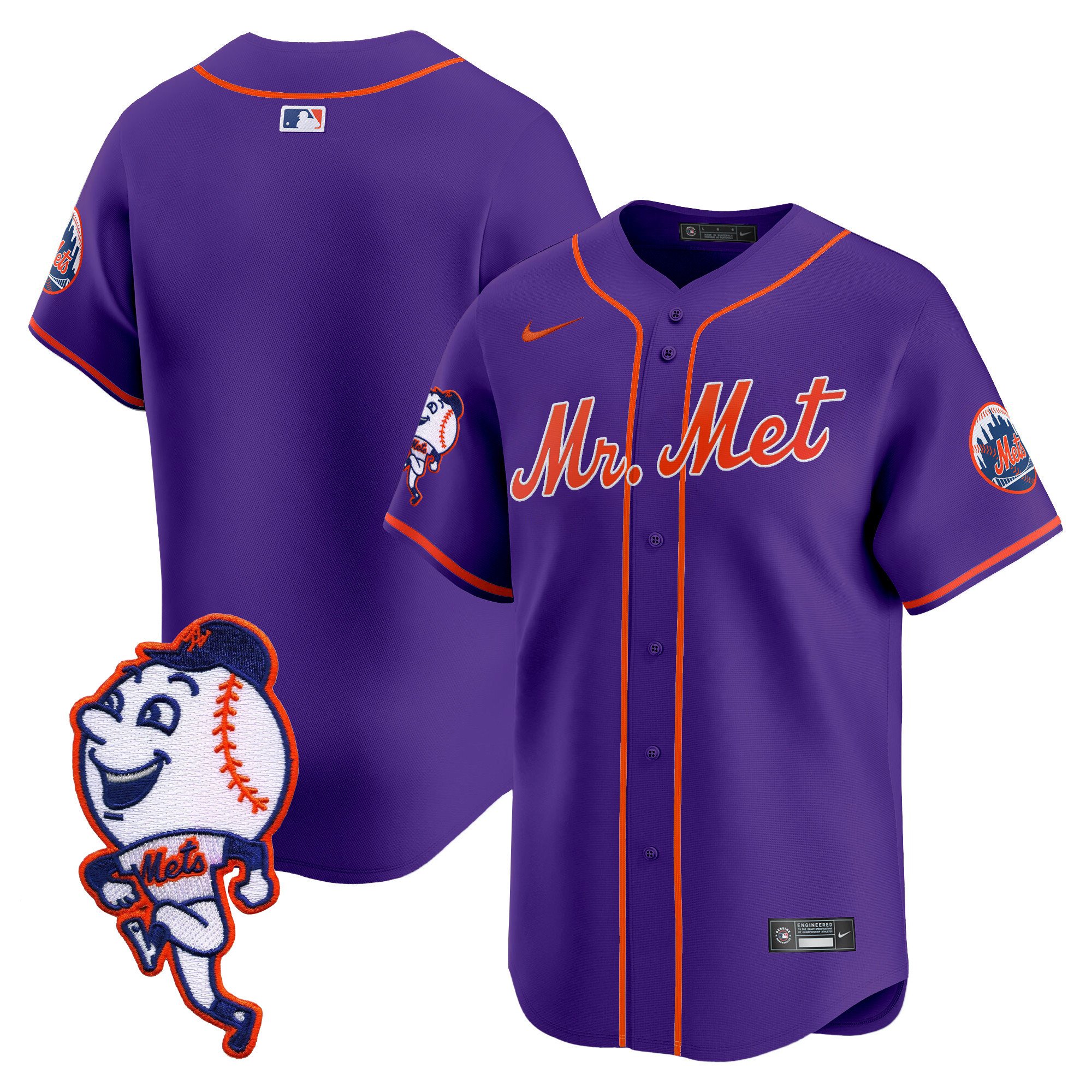 Men's Mets Mr. Met Patch Vapor Premier Limited Jersey - All Stitched