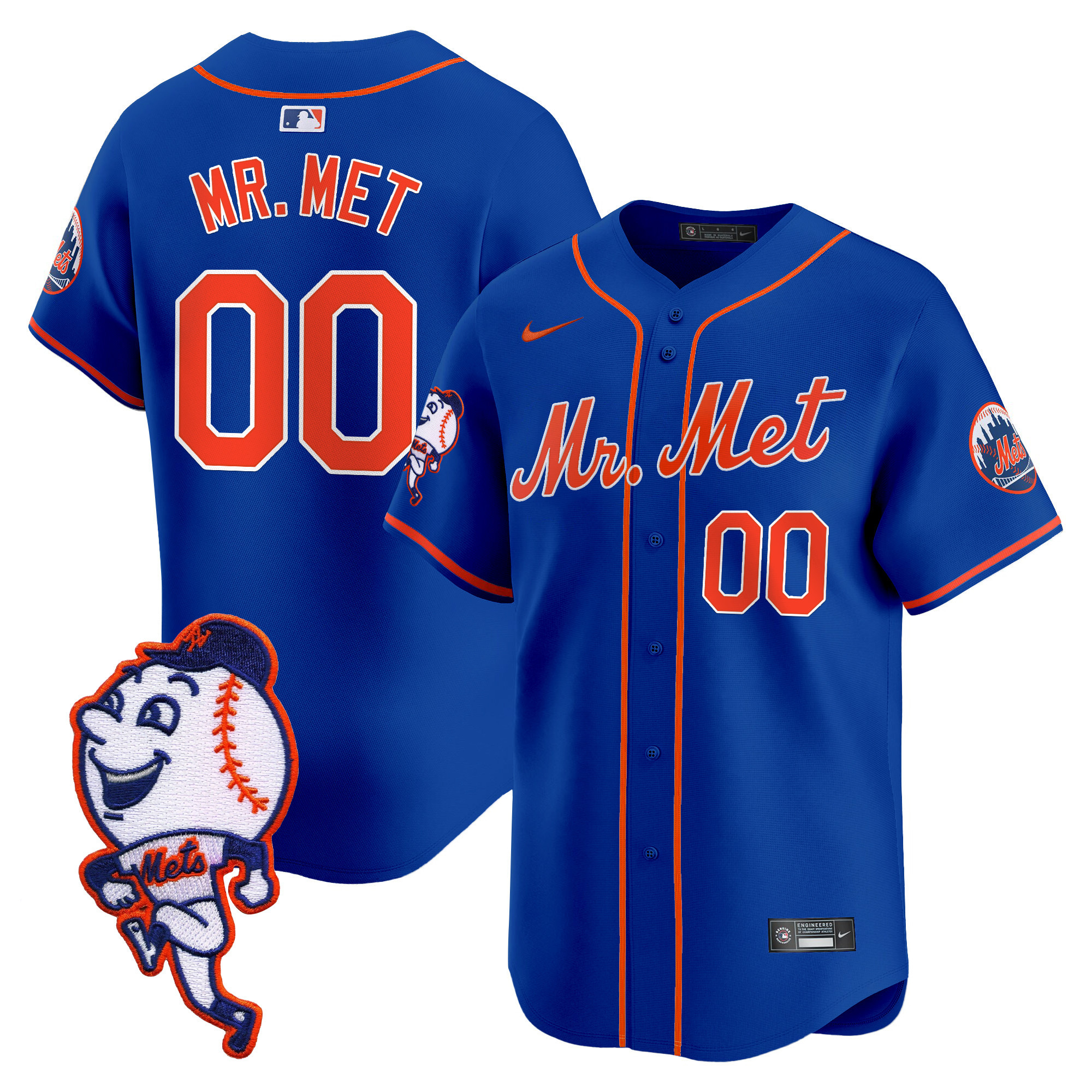 Men's Mets Mr. Met Patch Vapor Premier Limited Jersey - All Stitched
