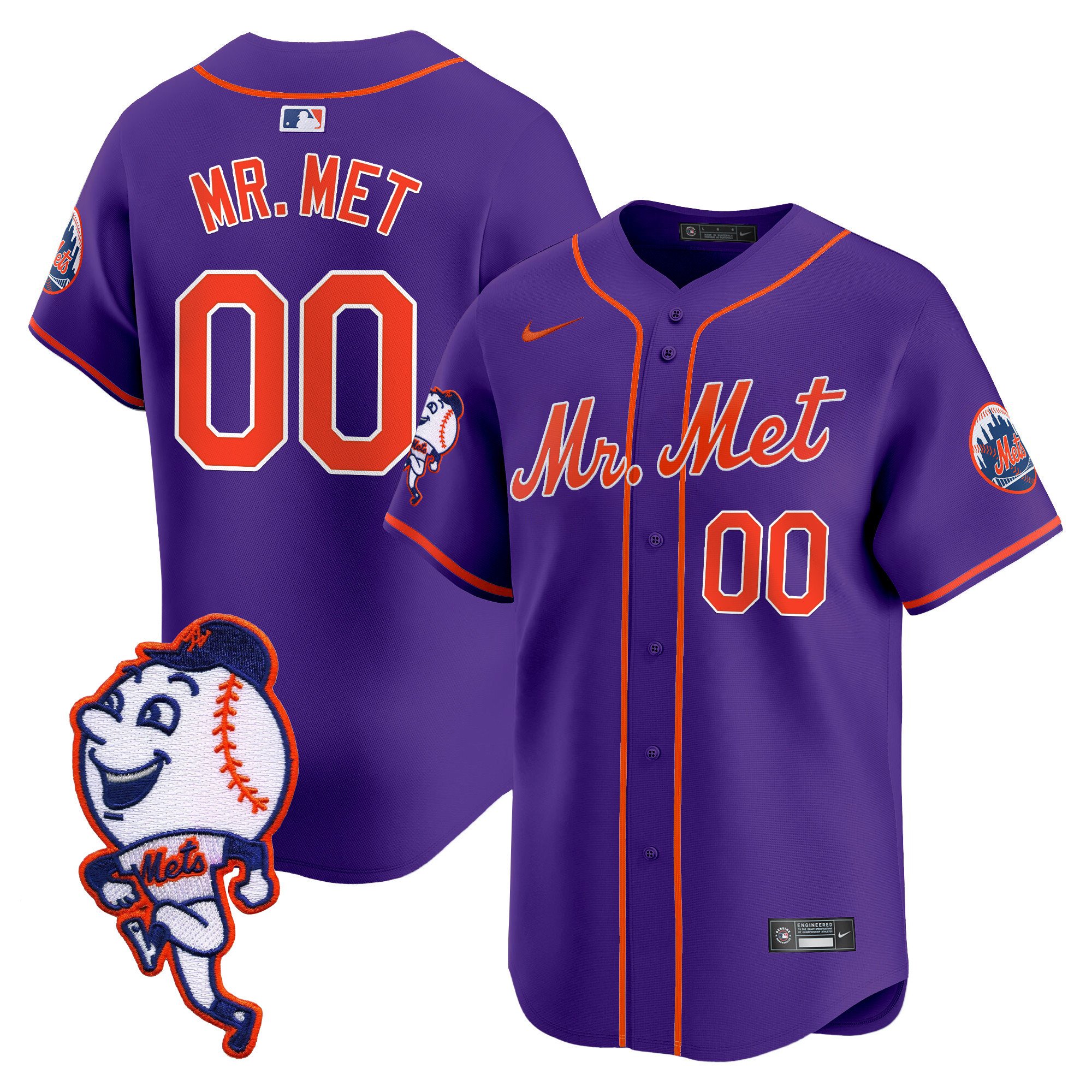 Men's Mets Mr. Met Patch Vapor Premier Limited Jersey - All Stitched