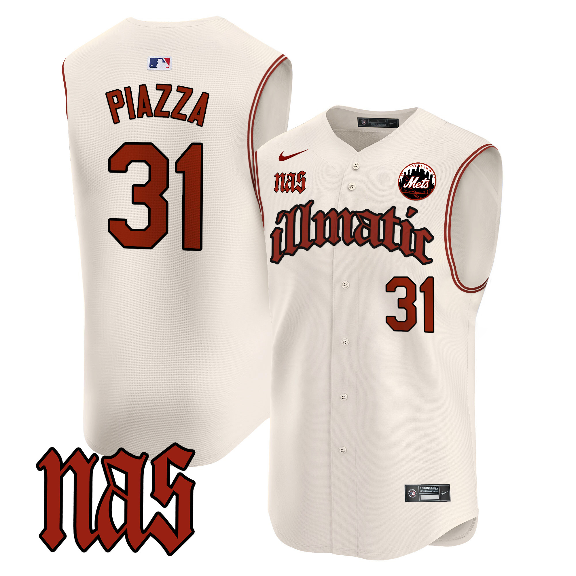 Men's Mets Nas Illmatic Vapor Premier Sleeveless Jersey - All Stitched