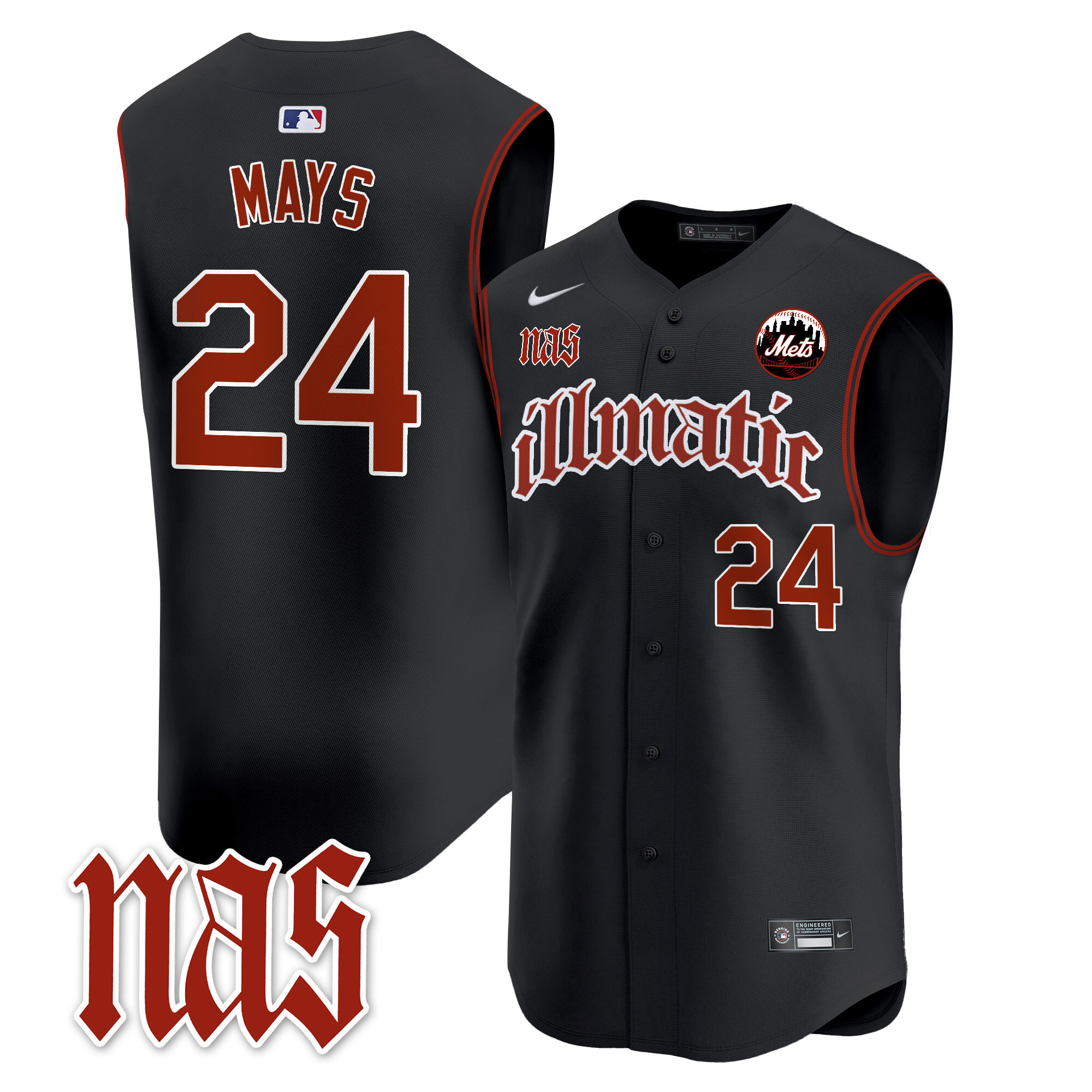 Men's Mets Nas Illmatic Vapor Premier Sleeveless Jersey - All Stitched