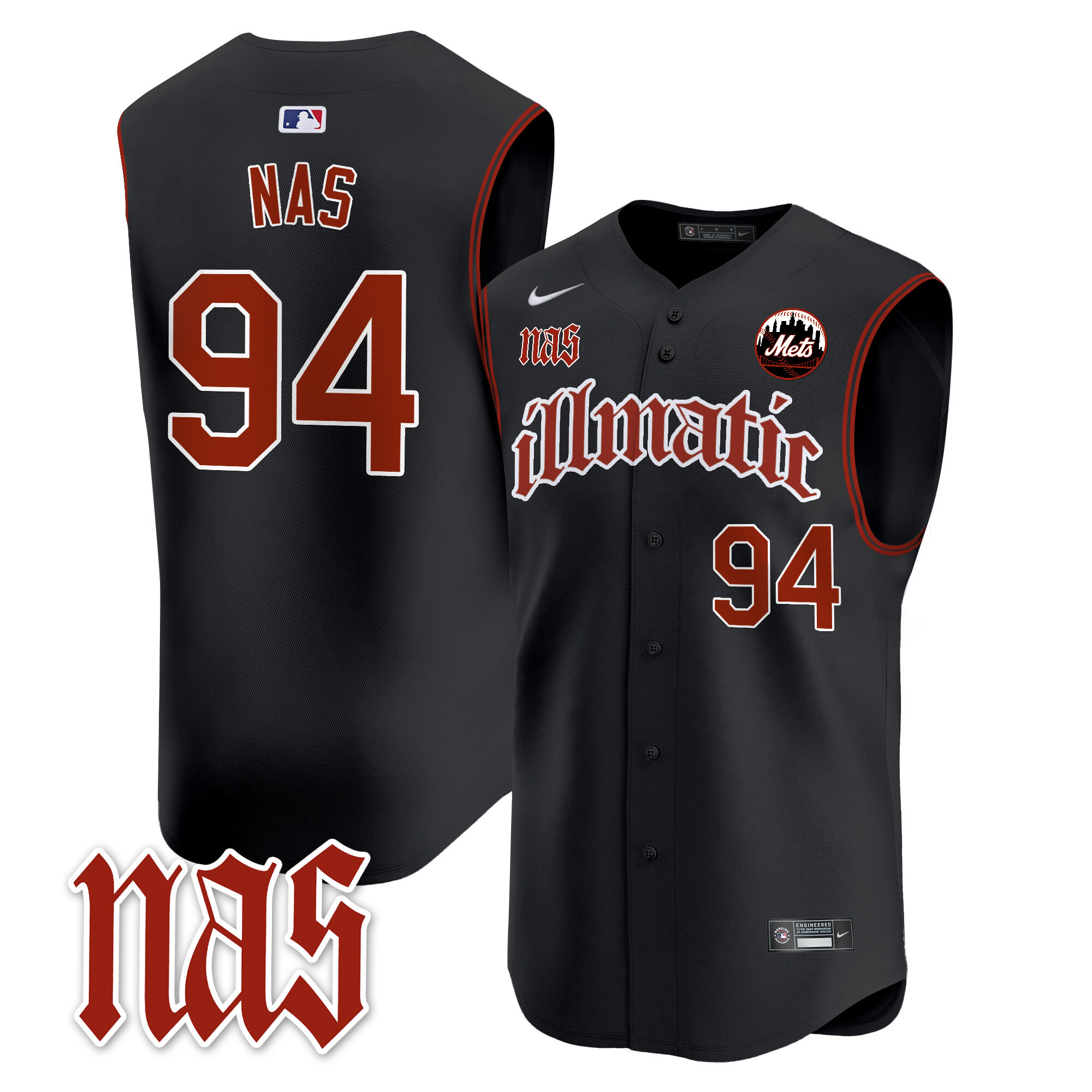 Men's Mets Nas Illmatic Vapor Premier Sleeveless Jersey - All Stitched