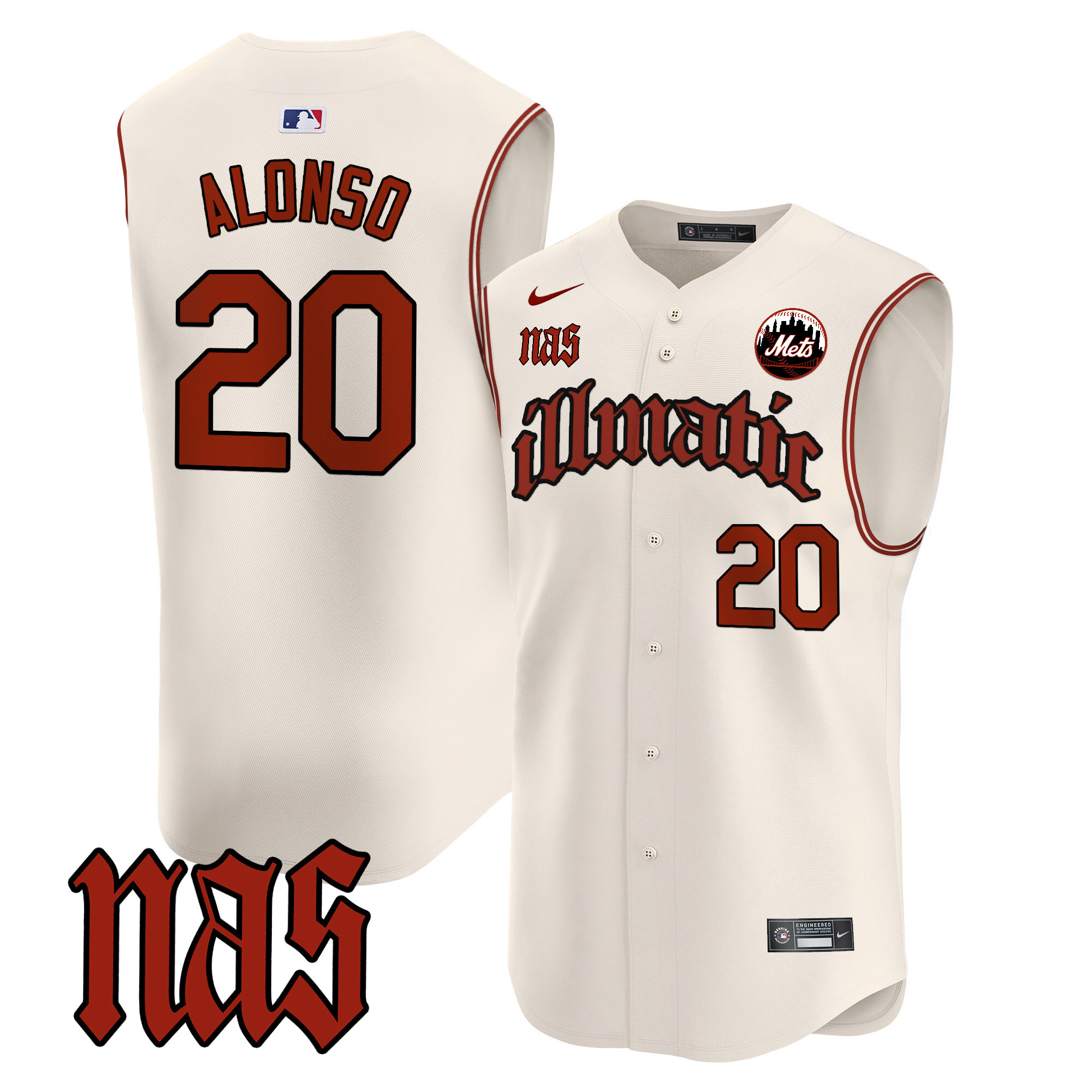 Men's Mets Nas Illmatic Vapor Premier Sleeveless Jersey - All Stitched
