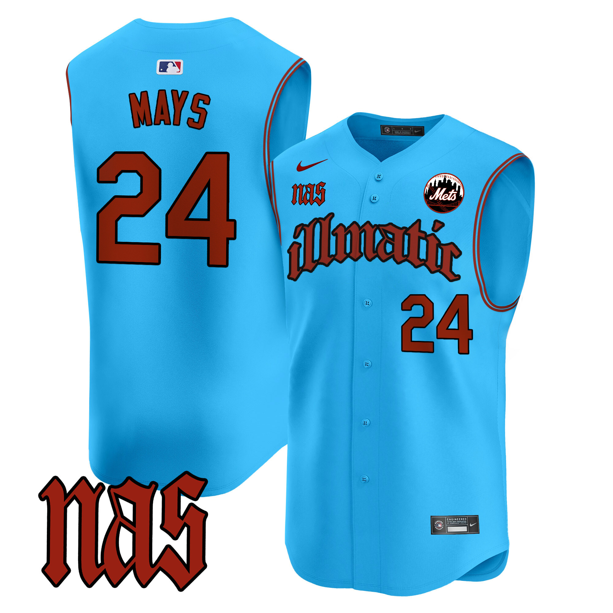 Men's Mets Nas Illmatic Vapor Premier Sleeveless Jersey - All Stitched